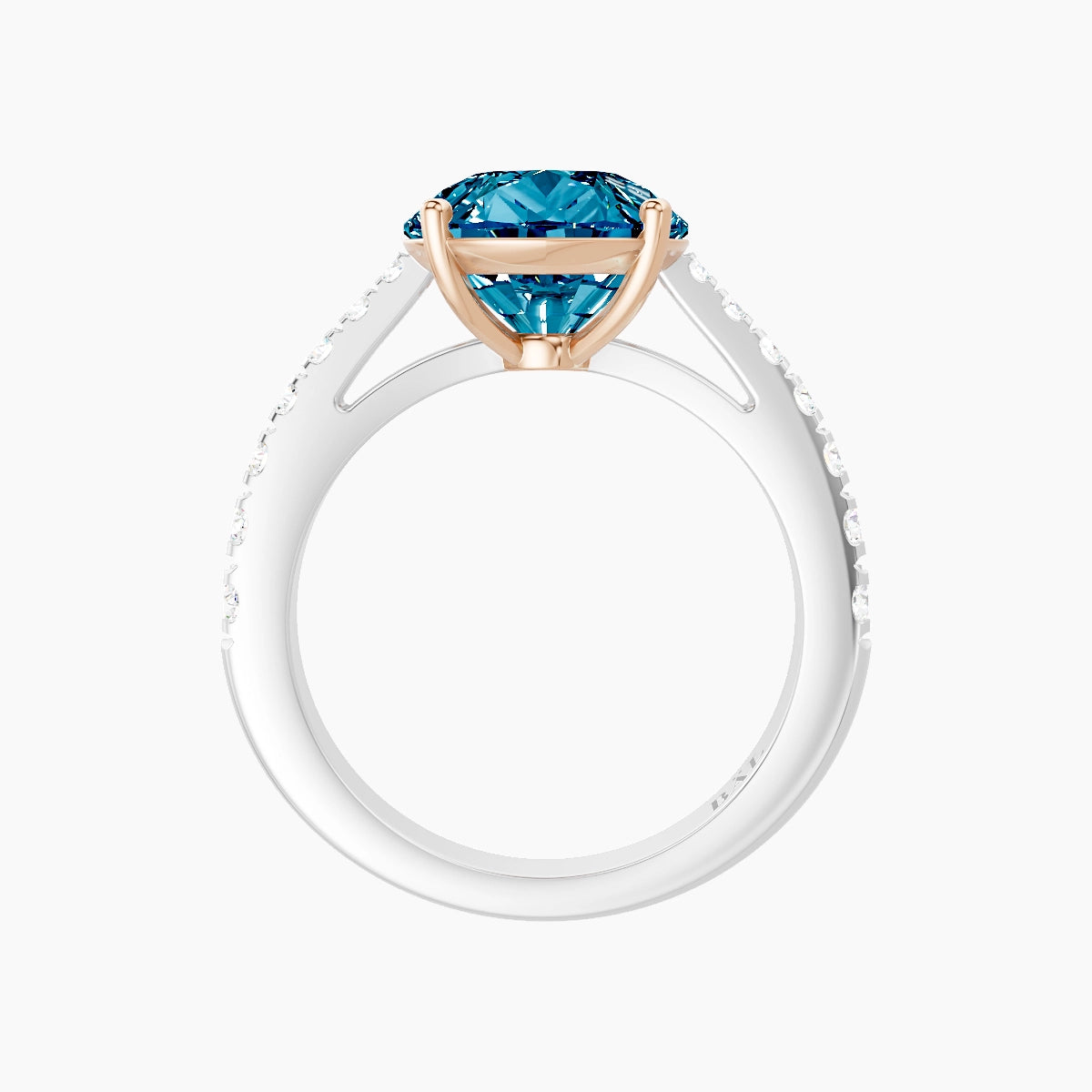 Reverse Shank | 18k White & Rose Gold 5 ct Pear Blue Lab Diamond Ring