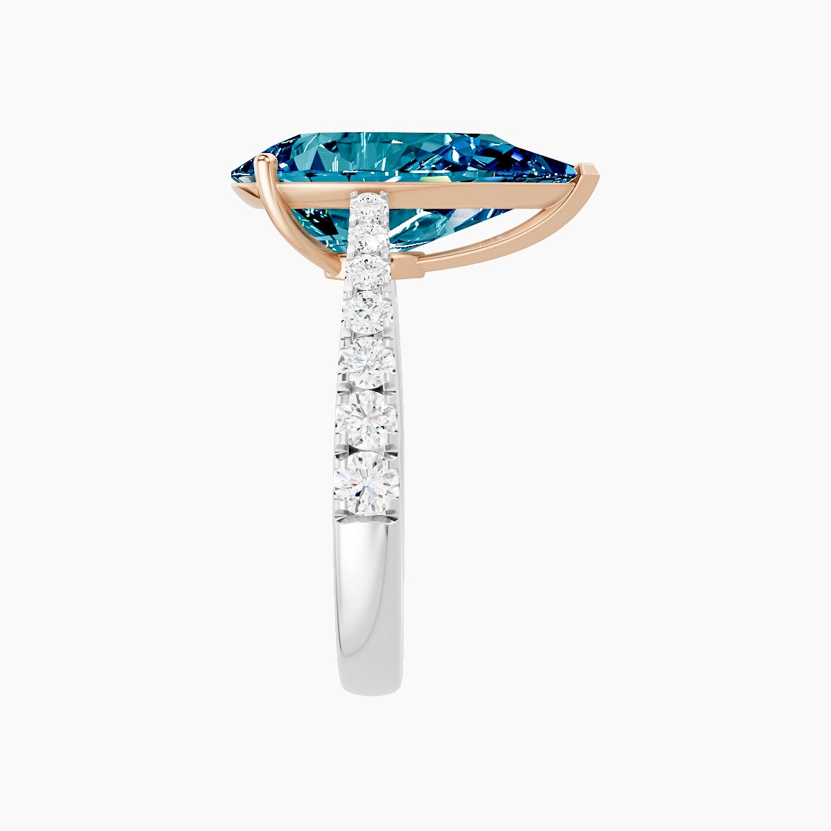Reverse Shank | 18k White & Rose Gold 5 ct Pear Blue Lab Diamond Ring