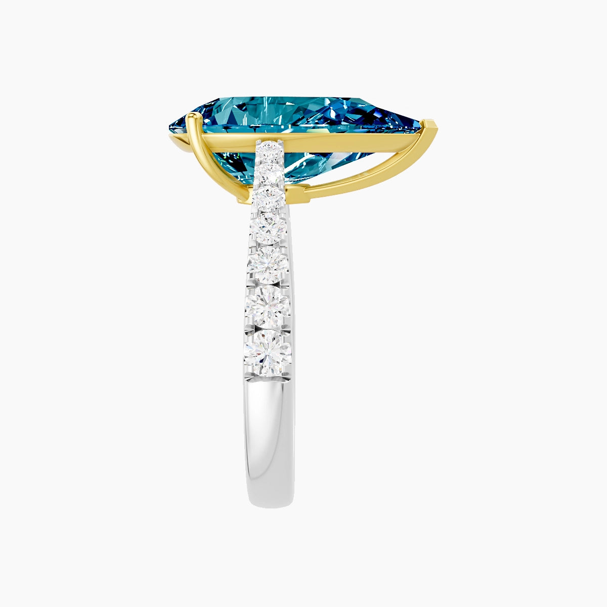 Reverse Shank | 18k White & Yellow Gold 5 ct Pear Blue Lab Diamond Ring