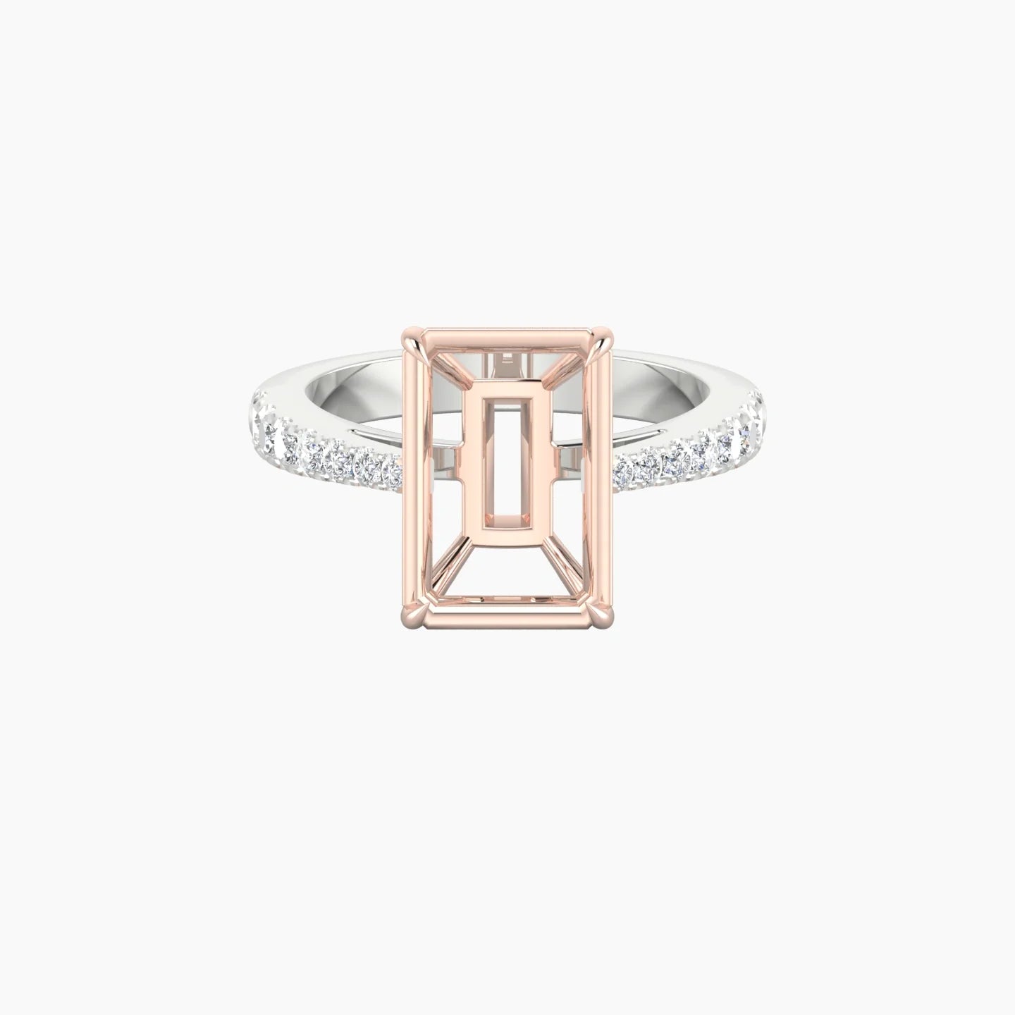 Reverse Shank | 18k White & Rose Gold 5-7.99 ct Radiant Cut Ring Setting