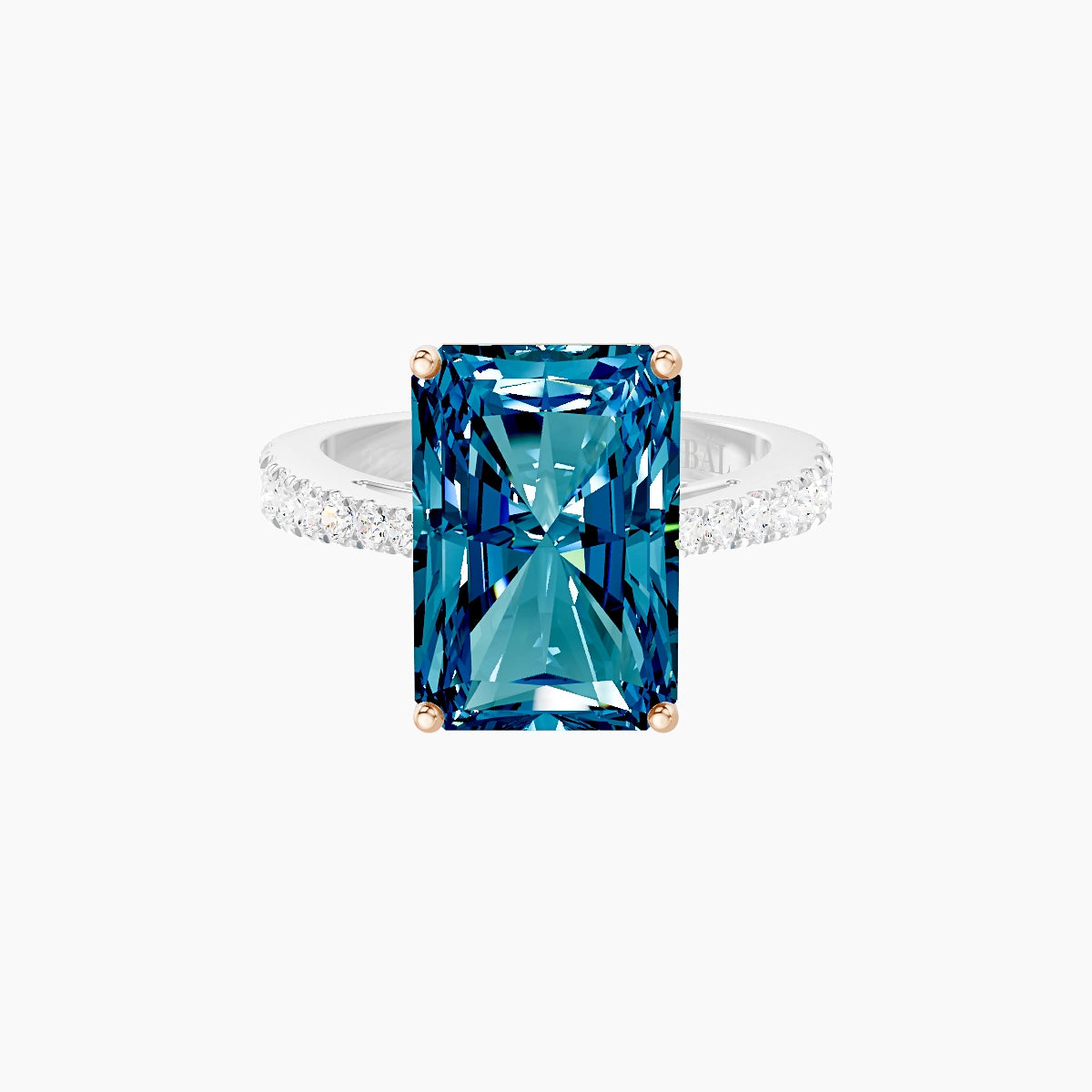 Reverse Shank | 18k White & Rose Gold 5 ct Radiant Blue Lab Diamond Ring