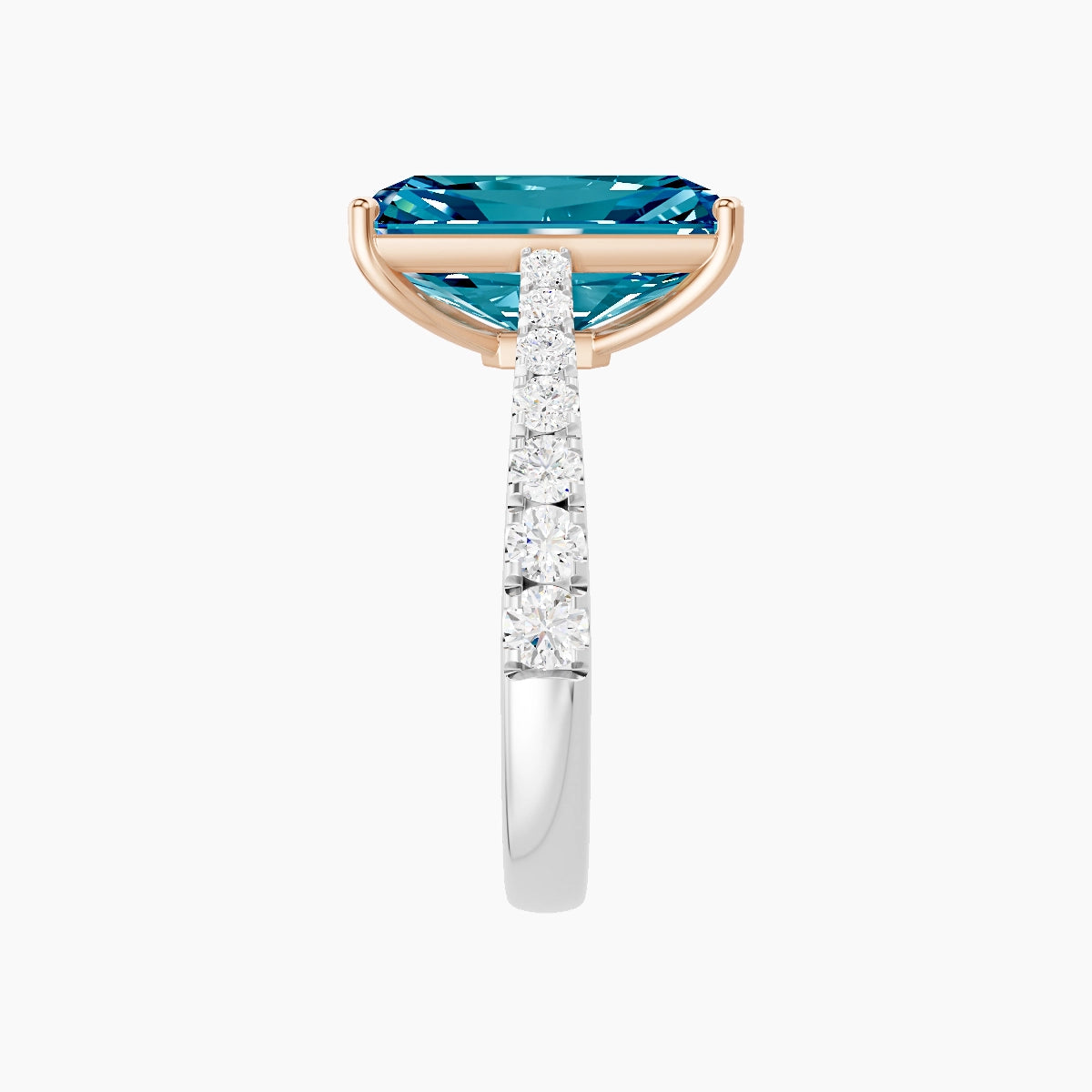 Reverse Shank | 18k White & Rose Gold 5 ct Radiant Blue Lab Diamond Ring