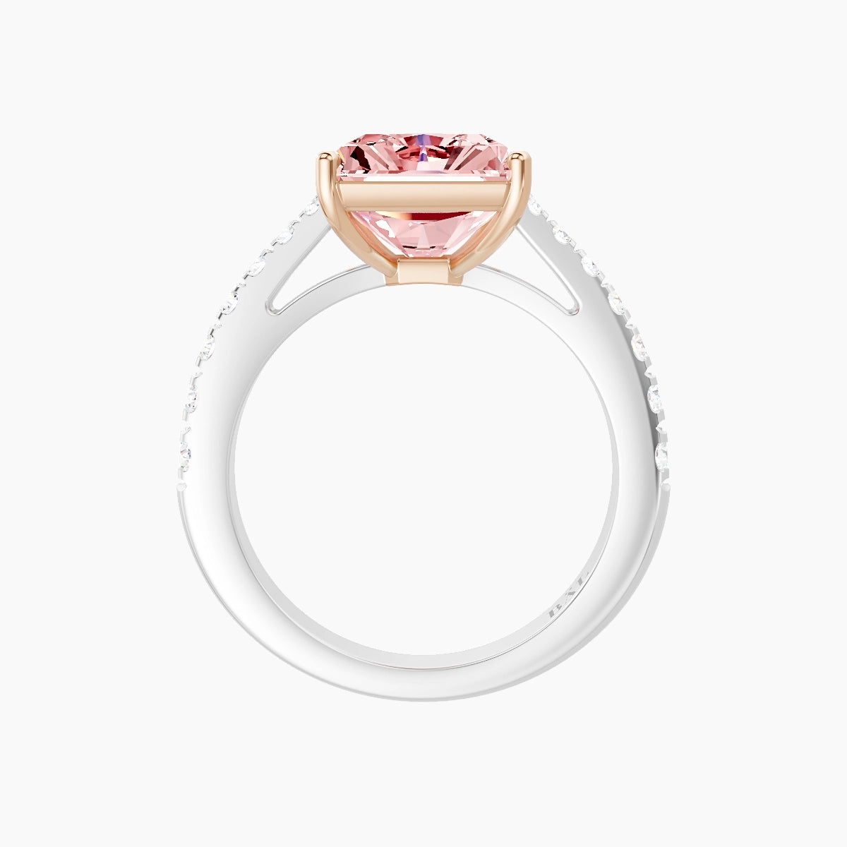 Reverse Shank | 18k White & Rose Gold 5 ct Radiant Pink Lab Diamond Ring