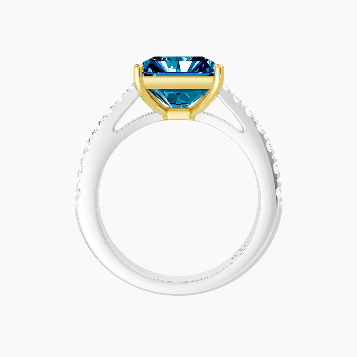 Reverse Shank | 18k White & Yellow Gold 5 ct Radiant Blue Lab Diamond Ring