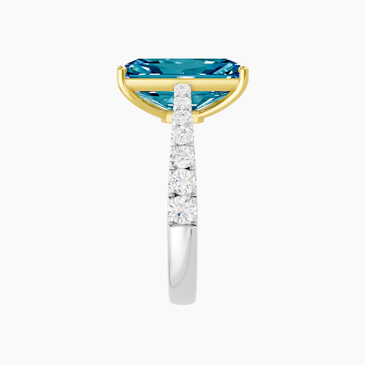 Reverse Shank | 18k White & Yellow Gold 5 ct Radiant Blue Lab Diamond Ring