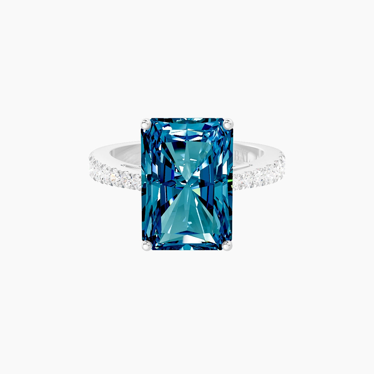 Reverse Shank | 18k White Gold 5 ct Radiant Blue Lab Diamond Ring