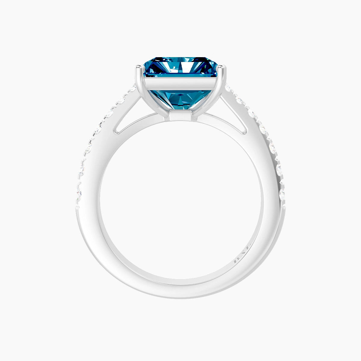 Reverse Shank | 18k White Gold 5 ct Radiant Blue Lab Diamond Ring