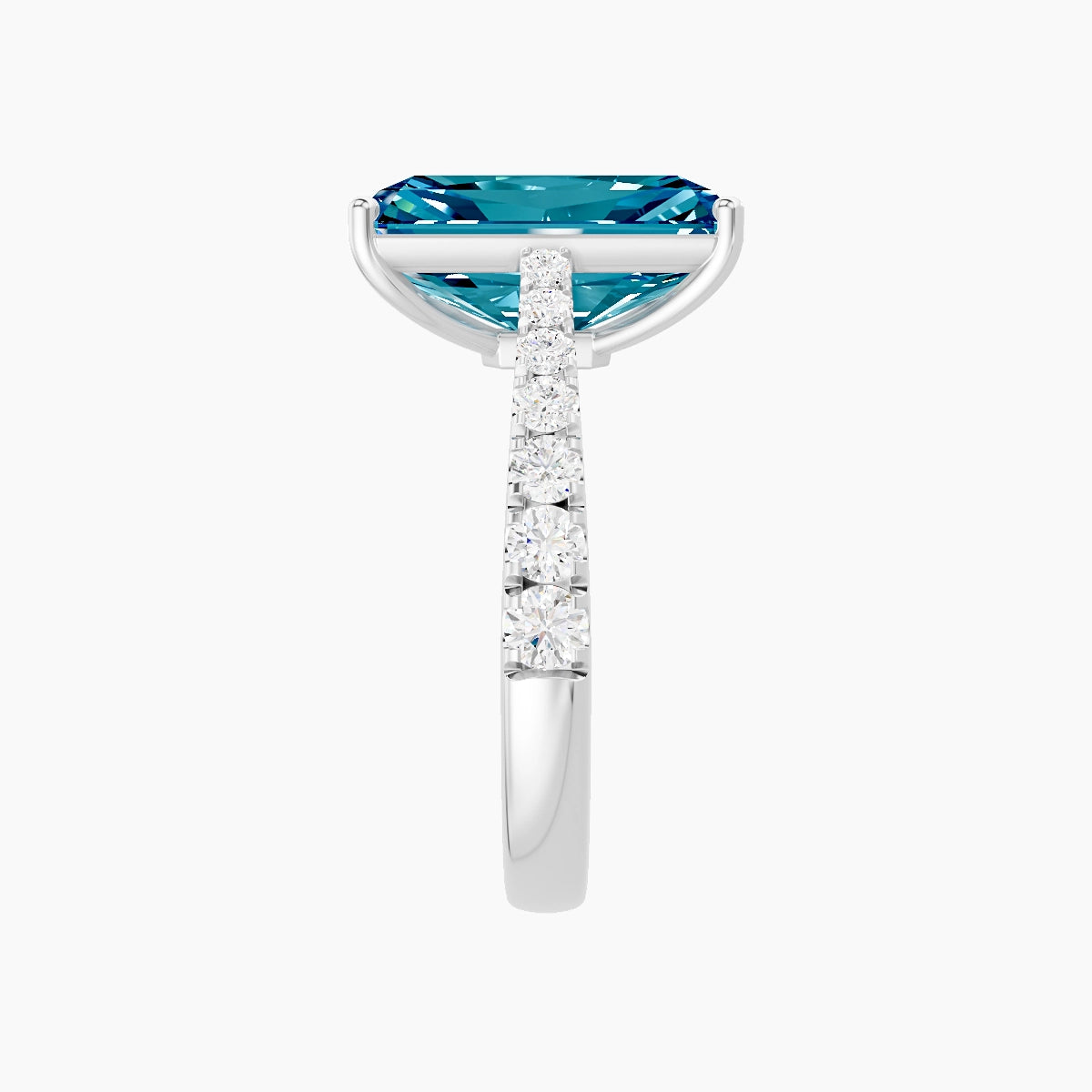 Reverse Shank | 18k White Gold 5 ct Radiant Blue Lab Diamond Ring