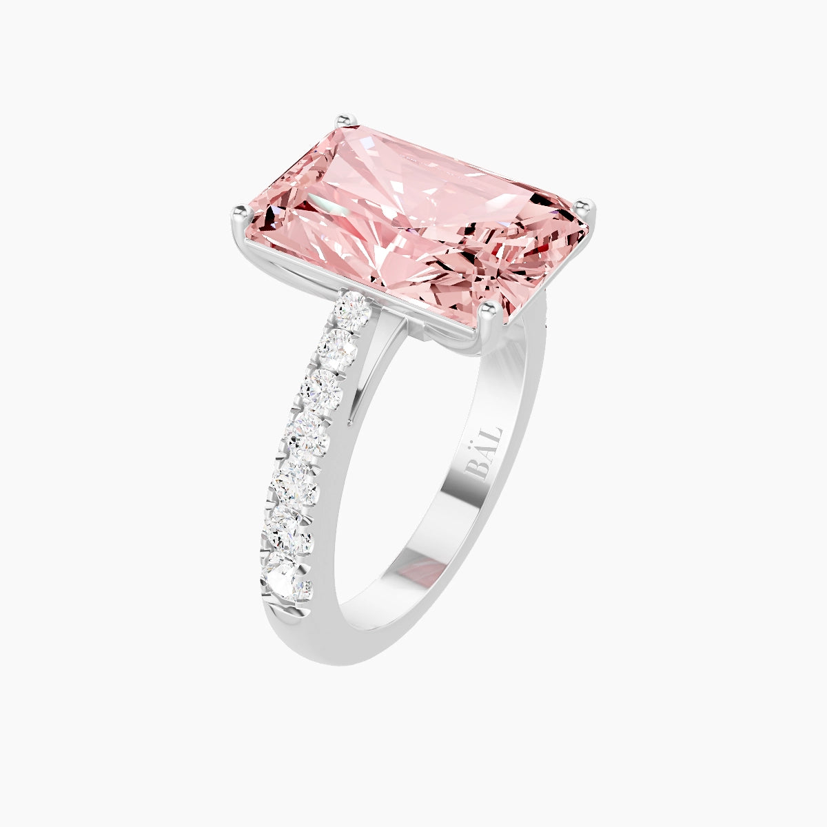 Reverse Shank | 18k White Gold 5 ct Radiant Pink Lab Diamond Ring