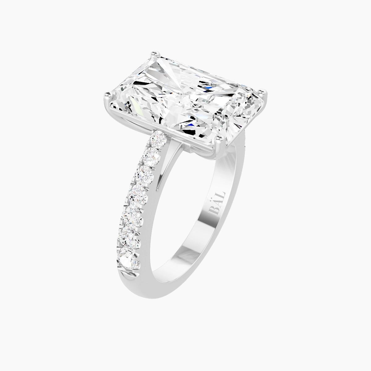 Reverse Shank | 18k White Gold 5 ct Radiant White Lab Diamond Ring
