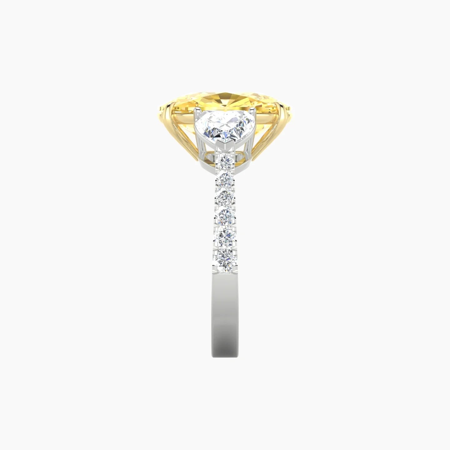 Simple Heart Trilogy with Reverse Shank | 18k White & Yellow Gold 5 ct Cushion Cut Ring