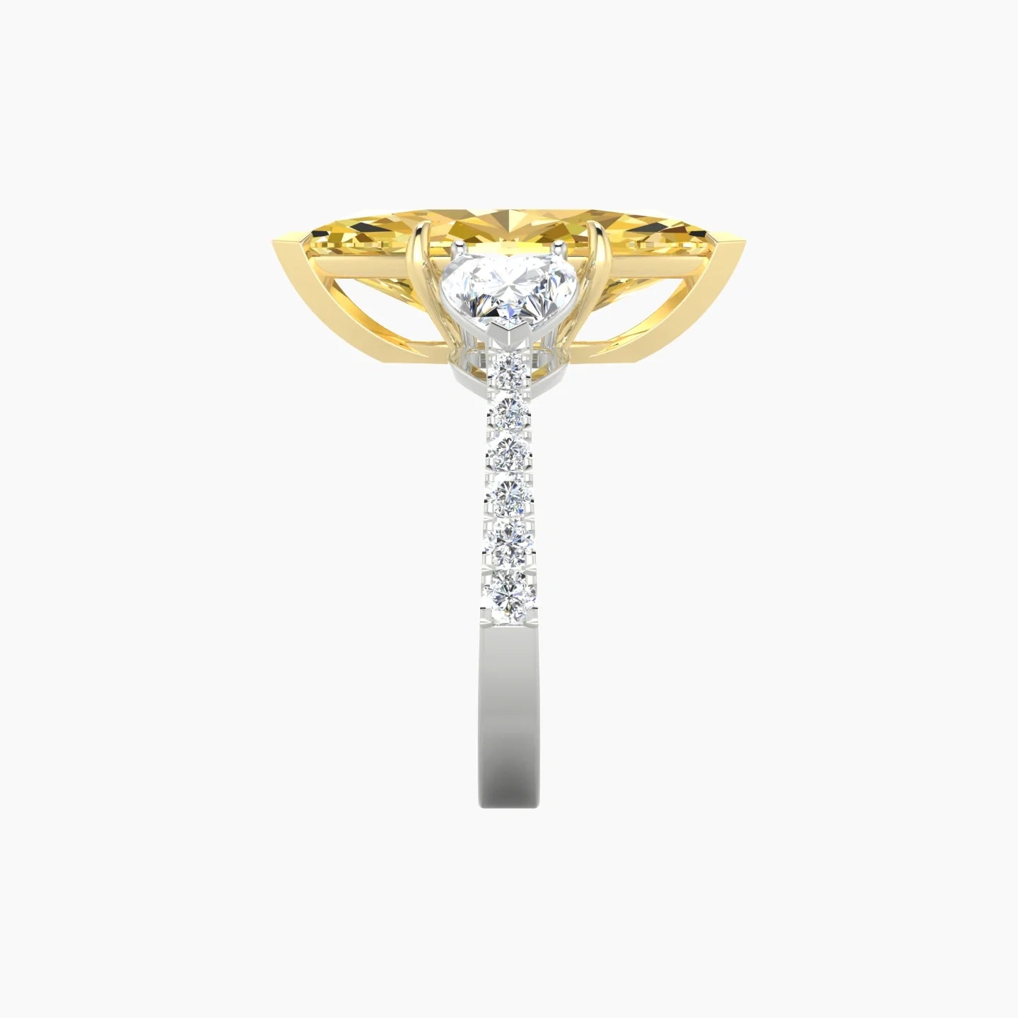 Simple Heart Trilogy with Reverse Shank | 18k White & Yellow Gold 5 ct Marquise Cut Ring