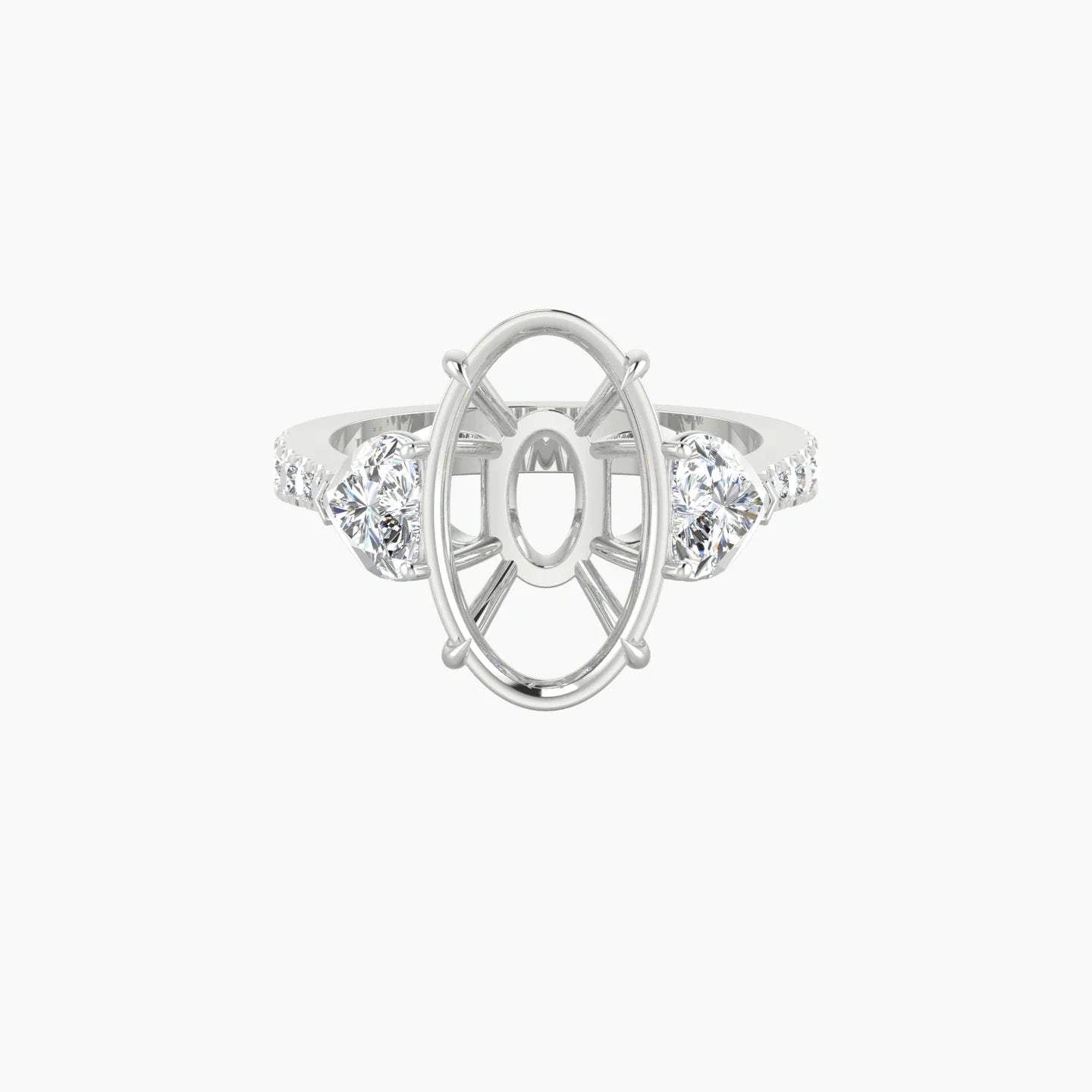Simple Heart Trilogy with Reverse Shank | 18k White Gold 5-7.99 ct Oval Cut Ring Setting