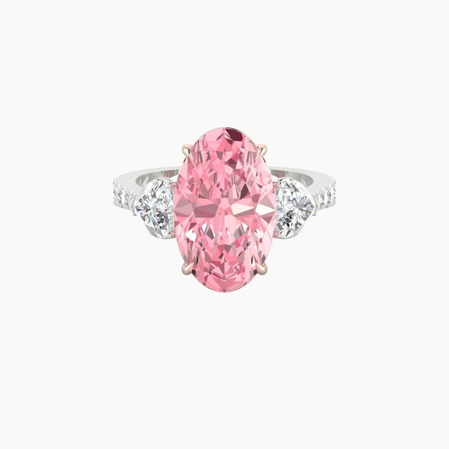 Simple Heart Trilogy with Reverse Shank | 18k White & Rose Gold 5 ct Oval Cut Ring