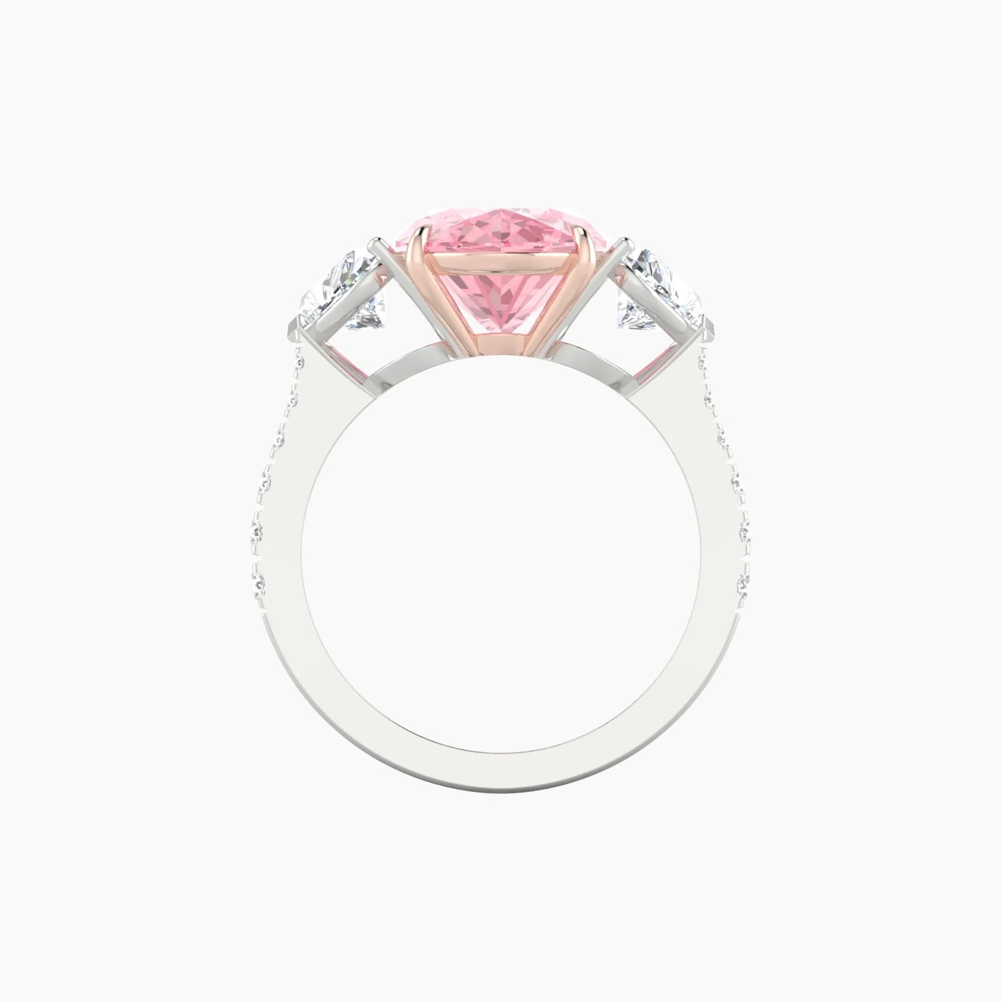 Simple Heart Trilogy with Reverse Shank | 18k White & Rose Gold 5 ct Oval Cut Ring