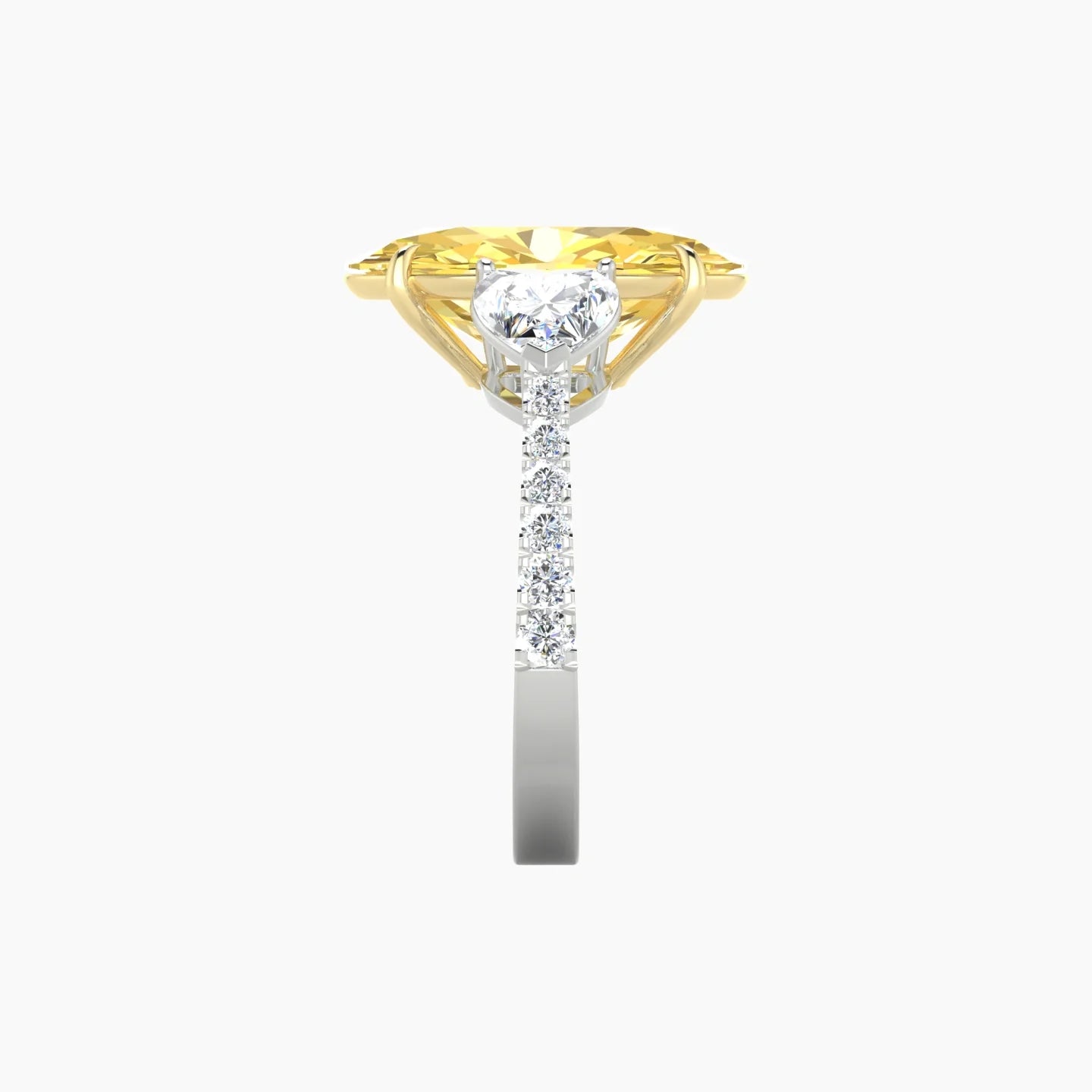 Simple Heart Trilogy with Reverse Shank | 18k White & Yellow Gold 5 ct Oval Cut Ring