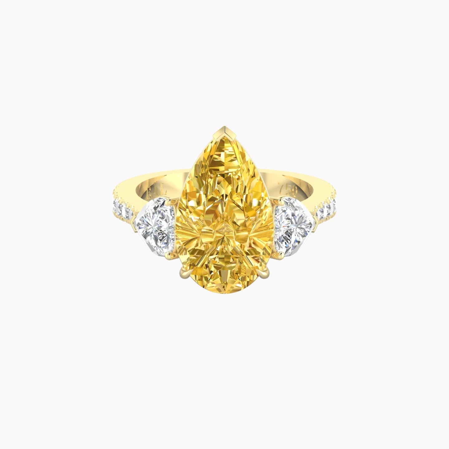 Simple Heart Trilogy with Reverse Shank | 18k Yellow Gold 5 ct Pear Cut Ring