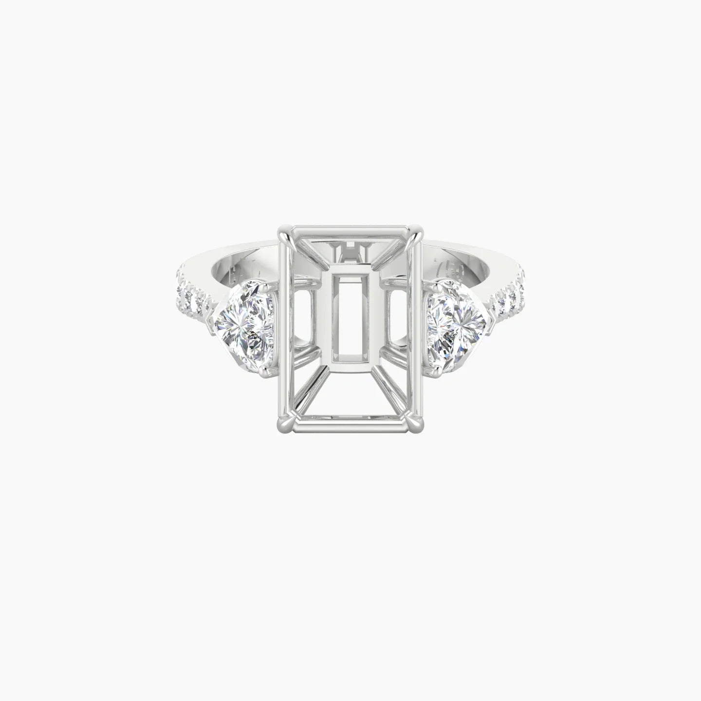 Simple Heart Trilogy with Reverse Shank | 18k White Gold 5-7.99 ct Radiant Cut Ring Setting