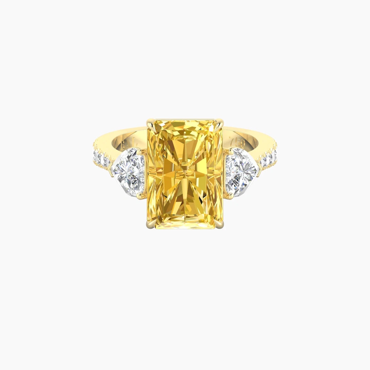Simple Heart Trilogy with Reverse Shank | 18k Yellow Gold 5 ct Radiant Cut Ring