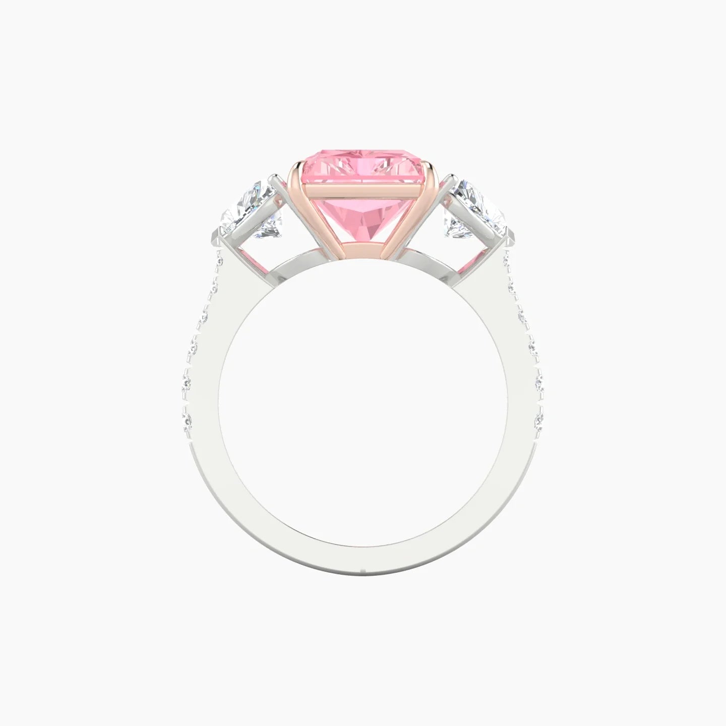 Simple Heart Trilogy with Reverse Shank | 18k White & Rose Gold 5 ct Radiant Cut Ring