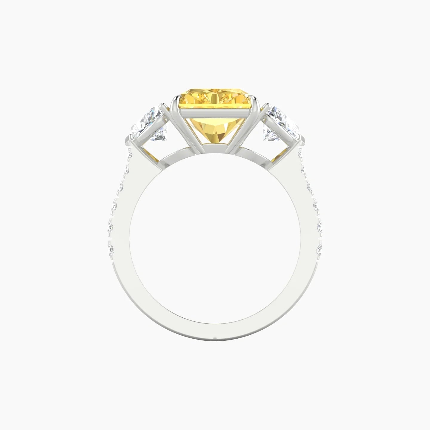 Simple Heart Trilogy with Reverse Shank | 18k White Gold 5 ct Radiant Cut Ring