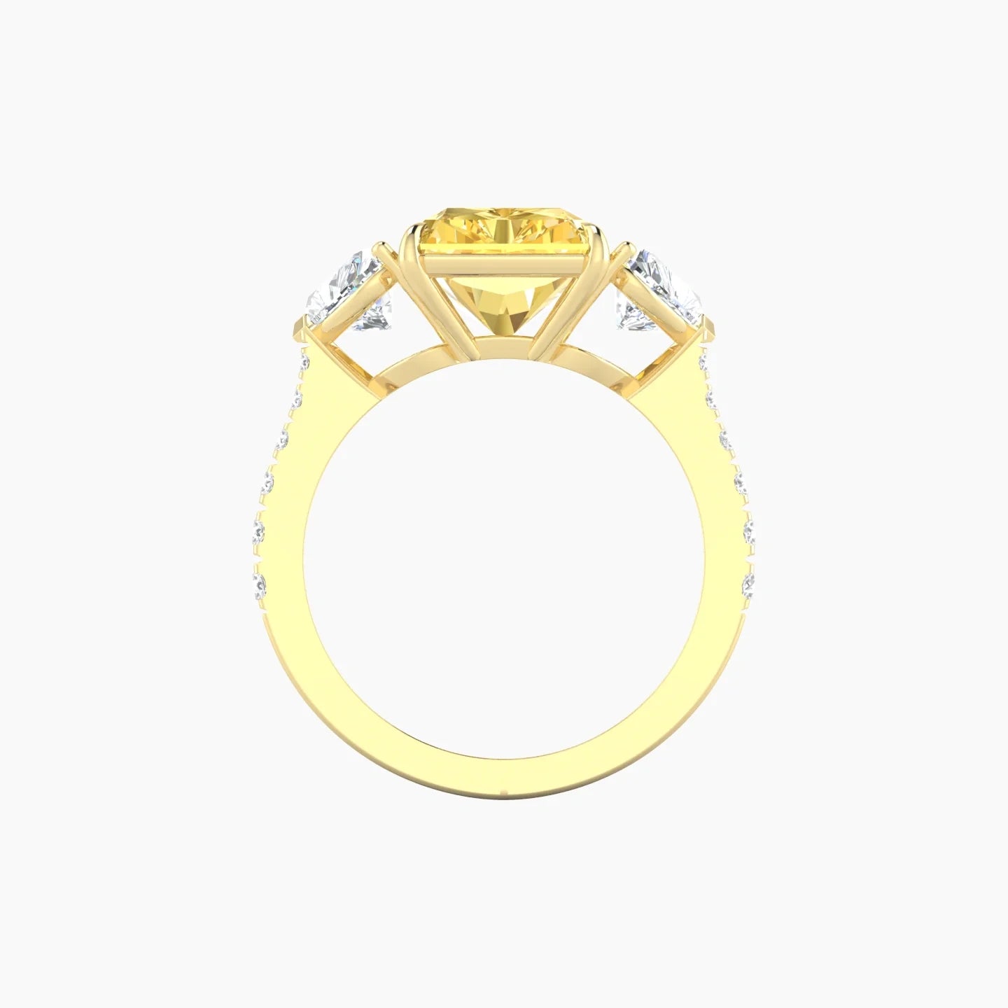 Simple Heart Trilogy with Reverse Shank | 18k Yellow Gold 5 ct Radiant Cut Ring