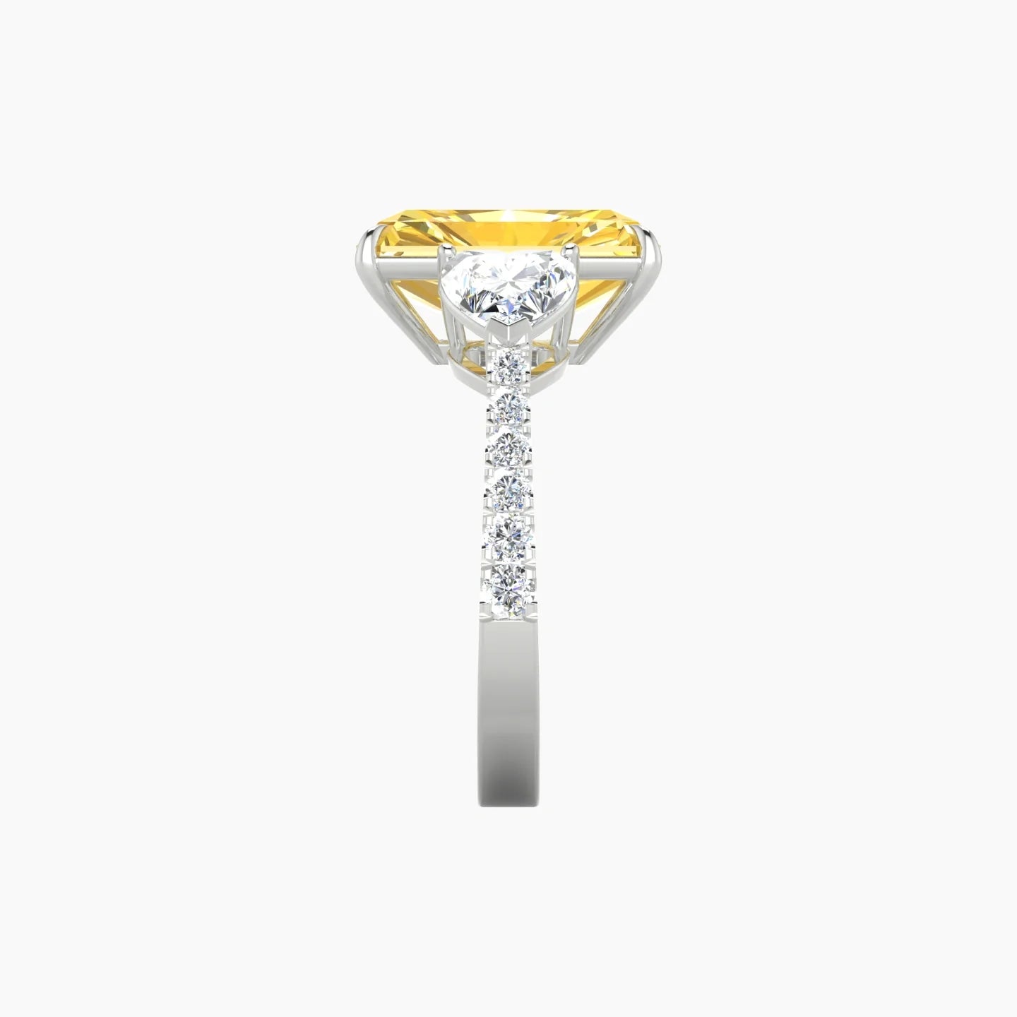Simple Heart Trilogy with Reverse Shank | 18k White Gold 5 ct Radiant Cut Ring