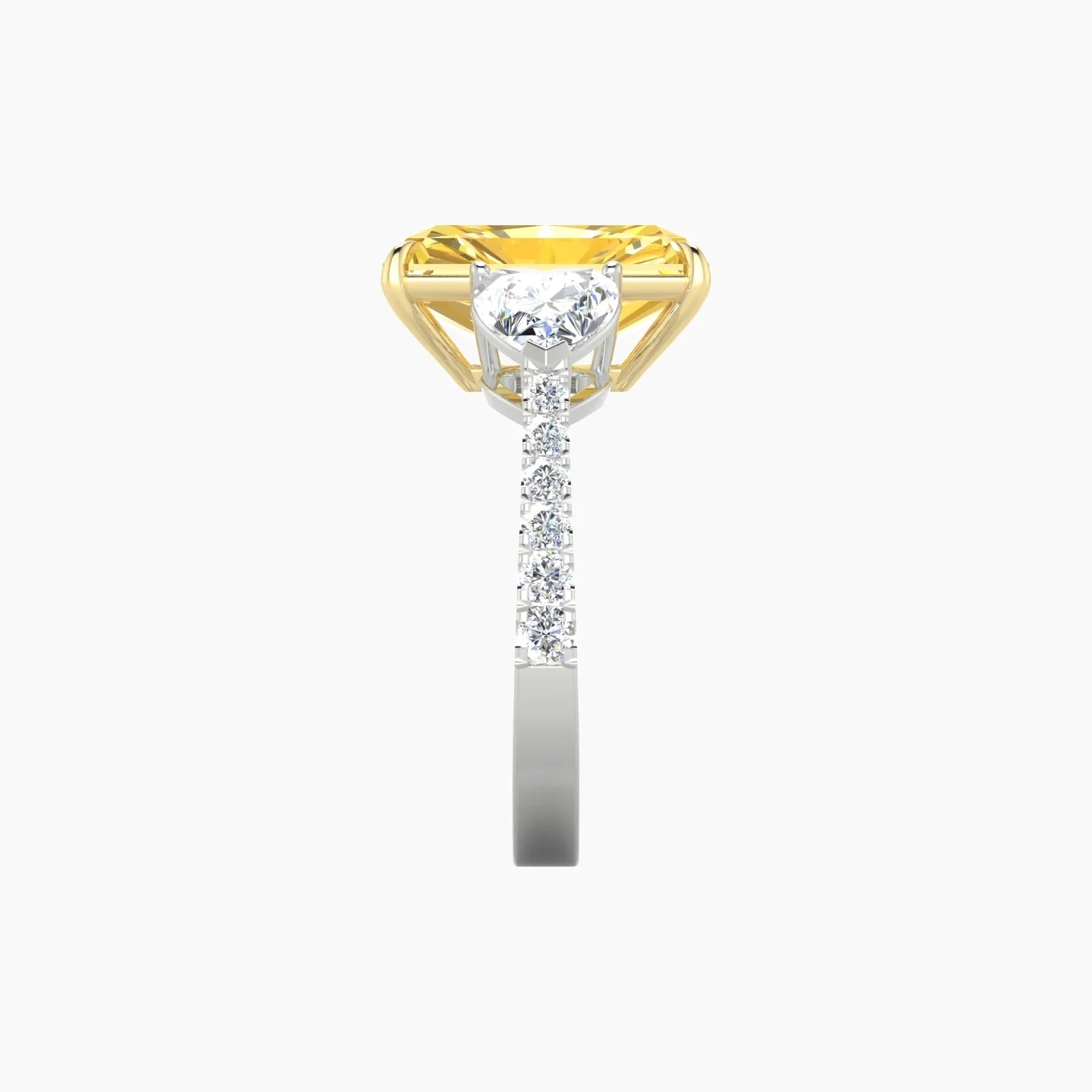 Simple Heart Trilogy with Reverse Shank | 18k White & Yellow Gold 5 ct Radiant Cut Ring
