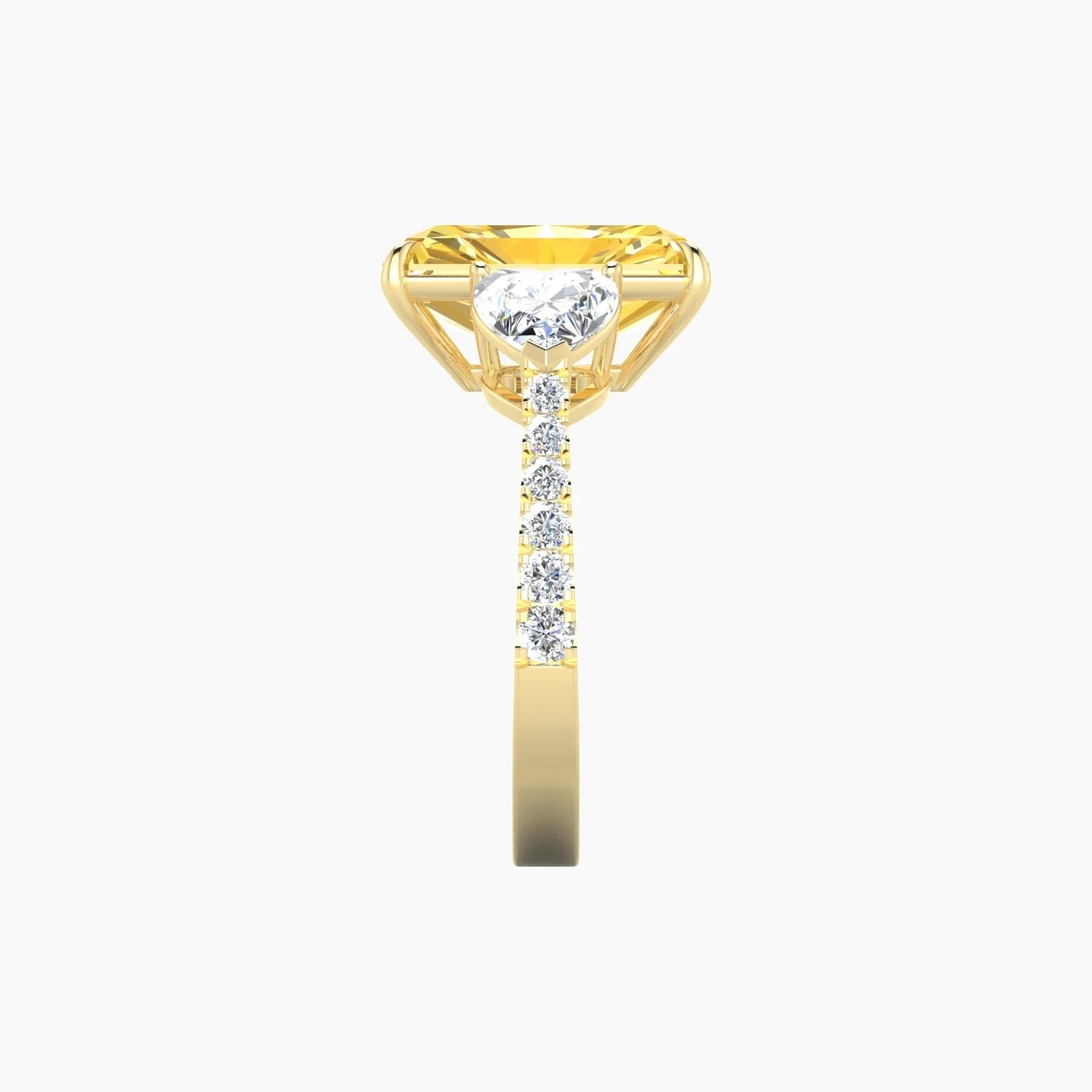 Simple Heart Trilogy with Reverse Shank | 18k Yellow Gold 5 ct Radiant Cut Ring