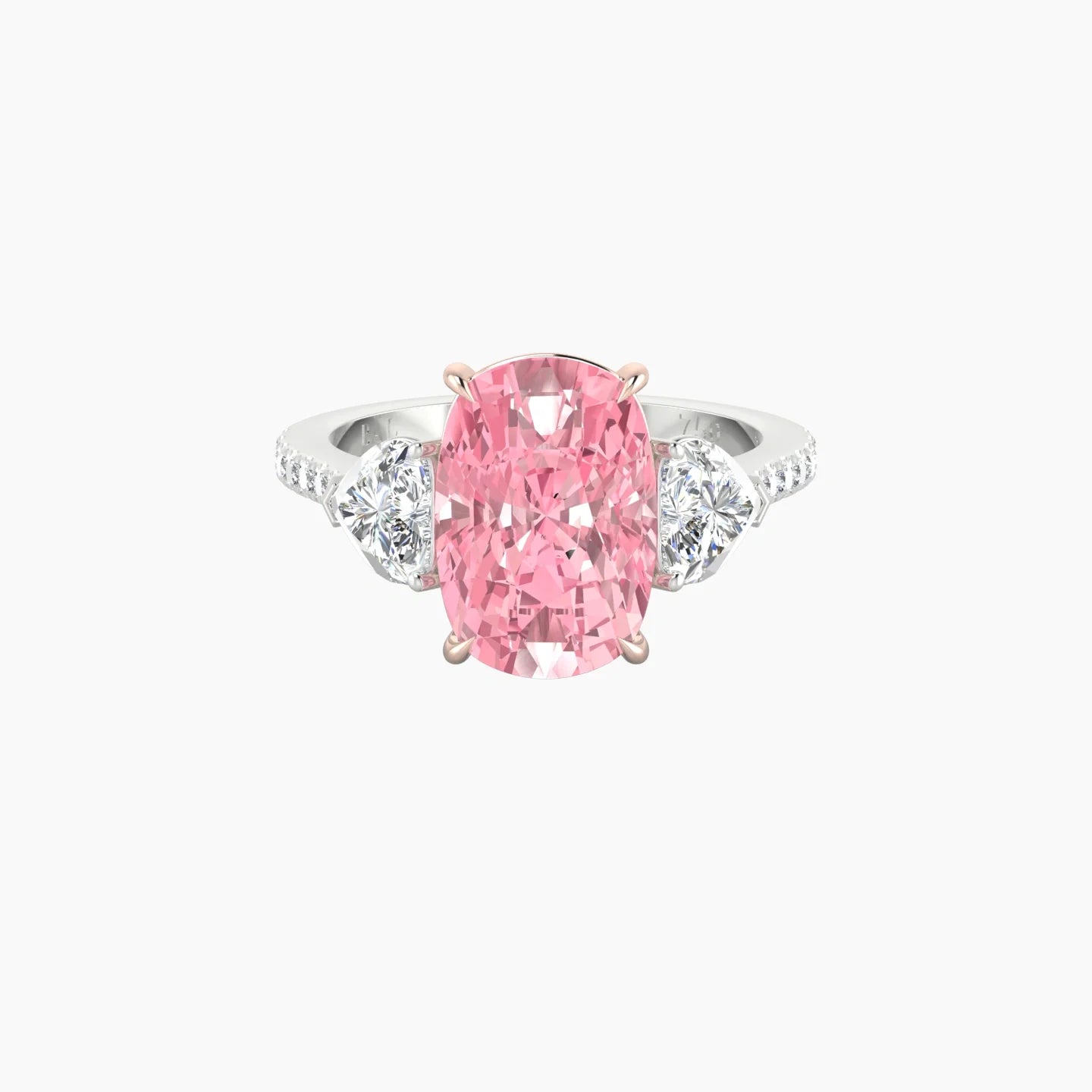 Simple Heart Trilogy with Straight Shank | 18k White & Rose Gold 5 ct Cushion Cut Ring
