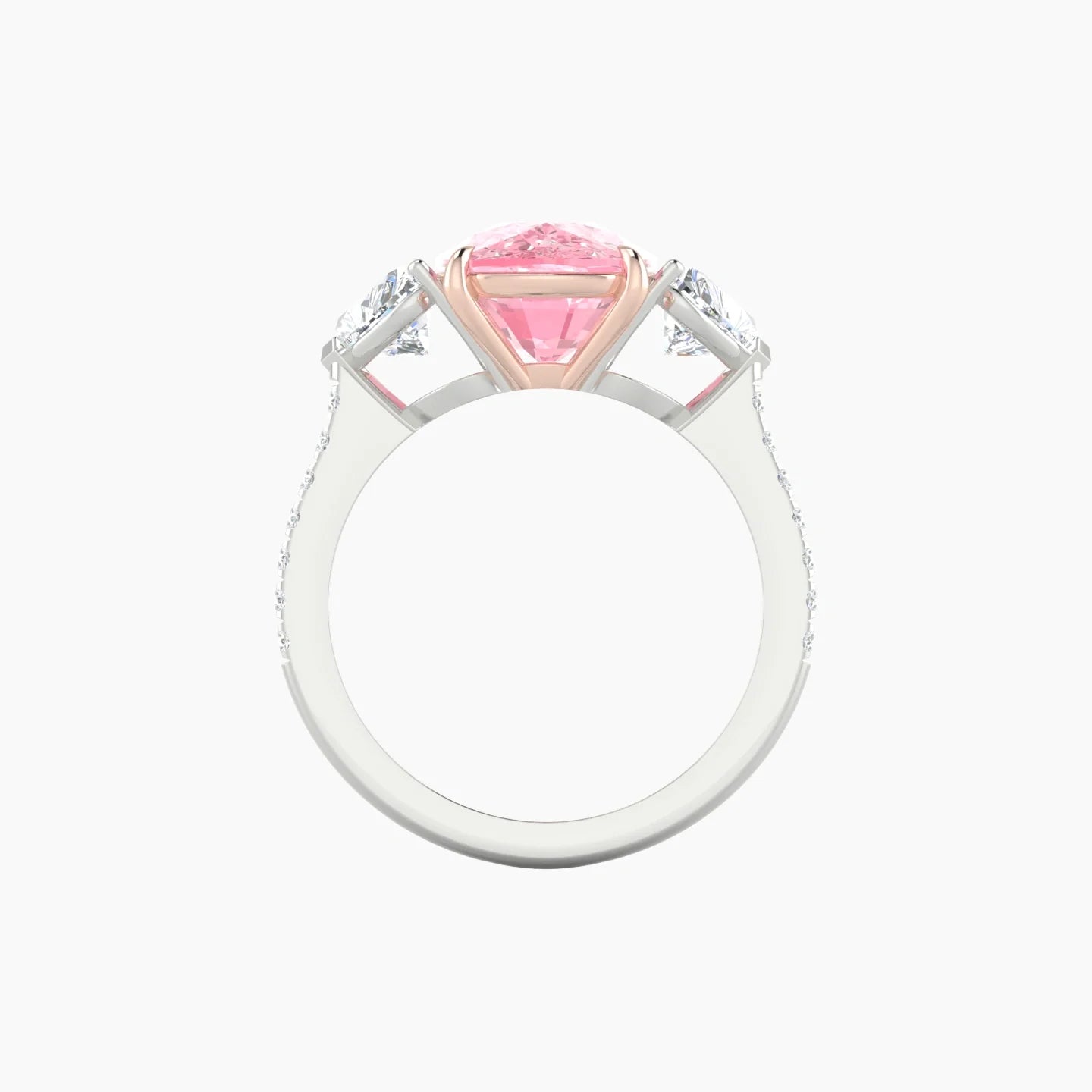 Simple Heart Trilogy with Straight Shank | 18k White & Rose Gold 5 ct Cushion Cut Ring