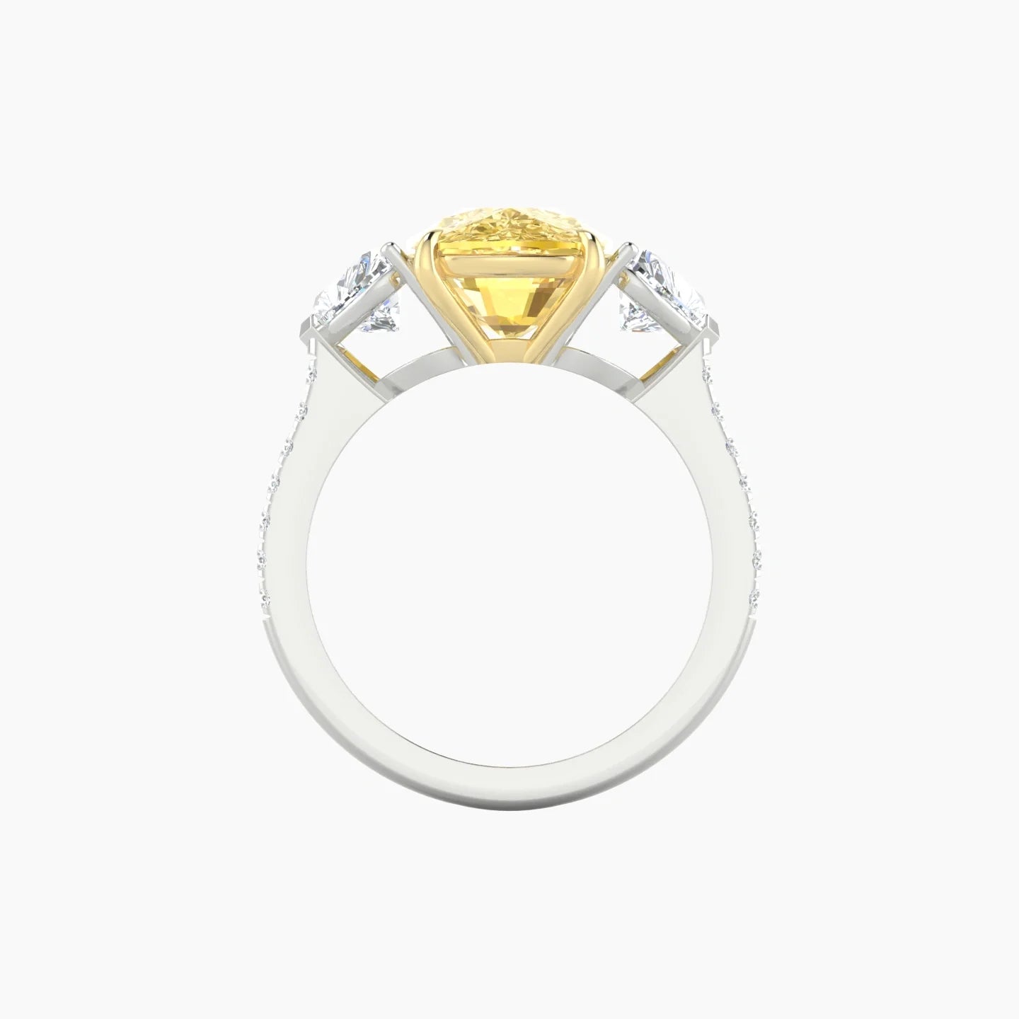 Simple Heart Trilogy with Straight Shank | 18k White & Yellow Gold 5 ct Cushion Cut Ring
