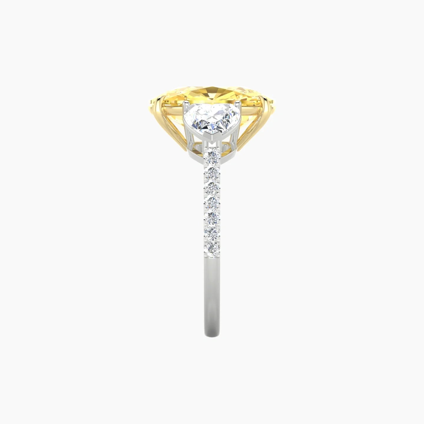 Simple Heart Trilogy with Straight Shank | 18k White & Yellow Gold 5 ct Cushion Cut Ring