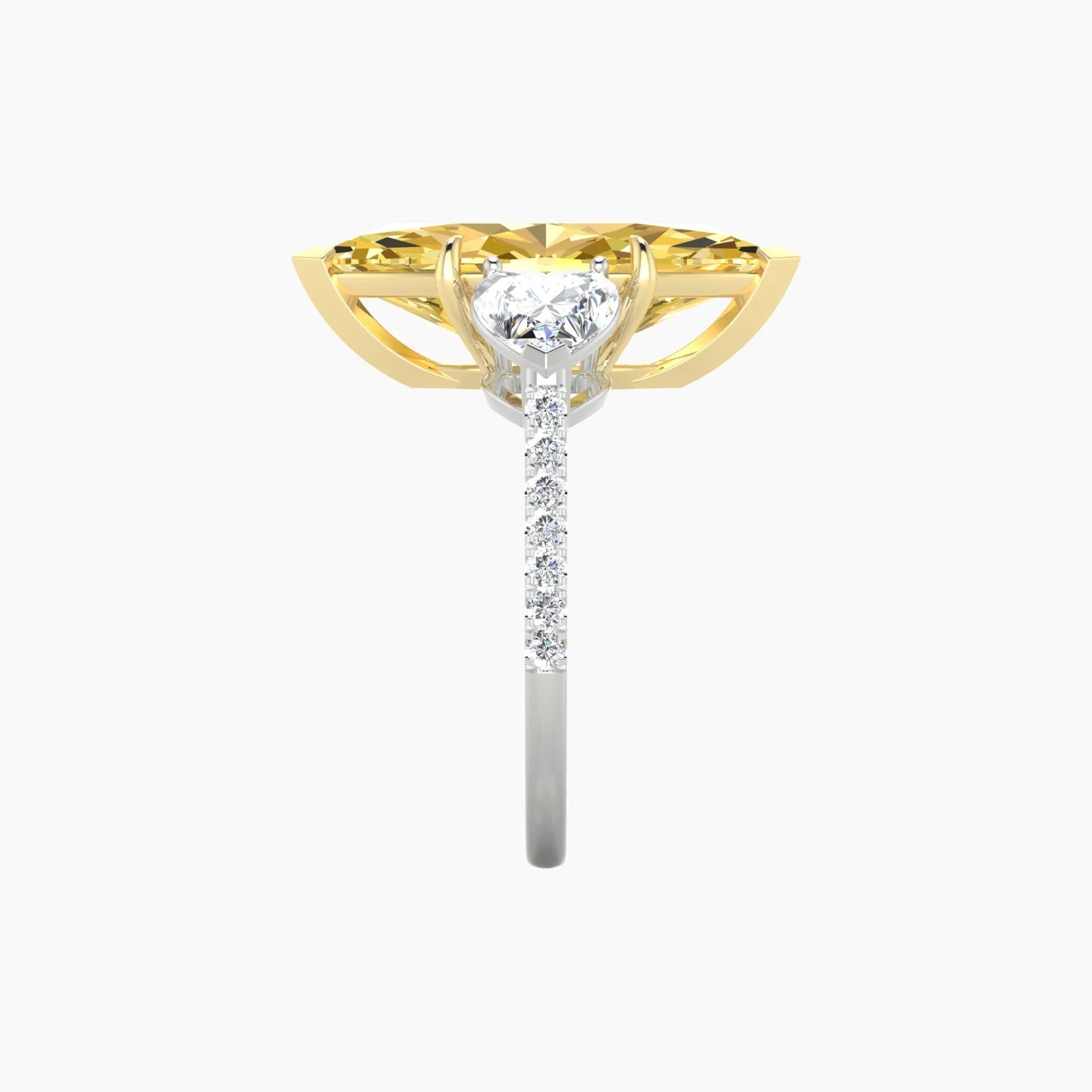 Simple Heart Trilogy with Straight Shank | 18k White & Yellow Gold 5 ct Marquise Cut Ring