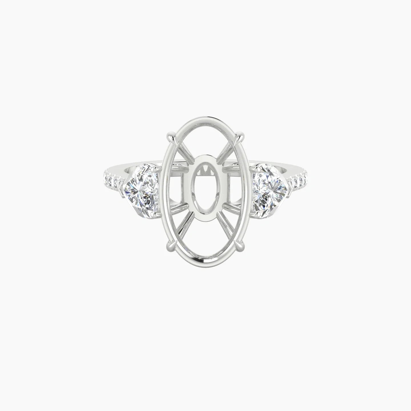Simple Heart Trilogy with Straight Shank | 18k White Gold 5-7.99 ct Oval Cut Ring Setting