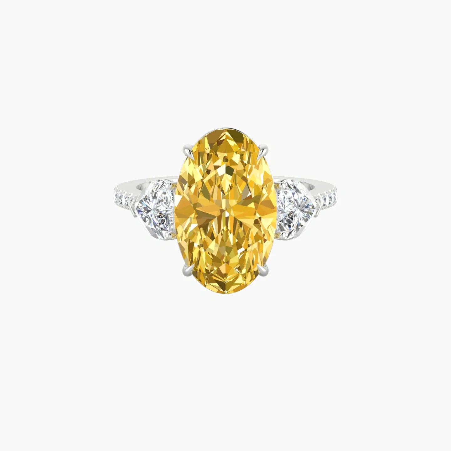 Simple Heart Trilogy with Straight Shank | 18k White Gold 5 ct Oval Cut Ring