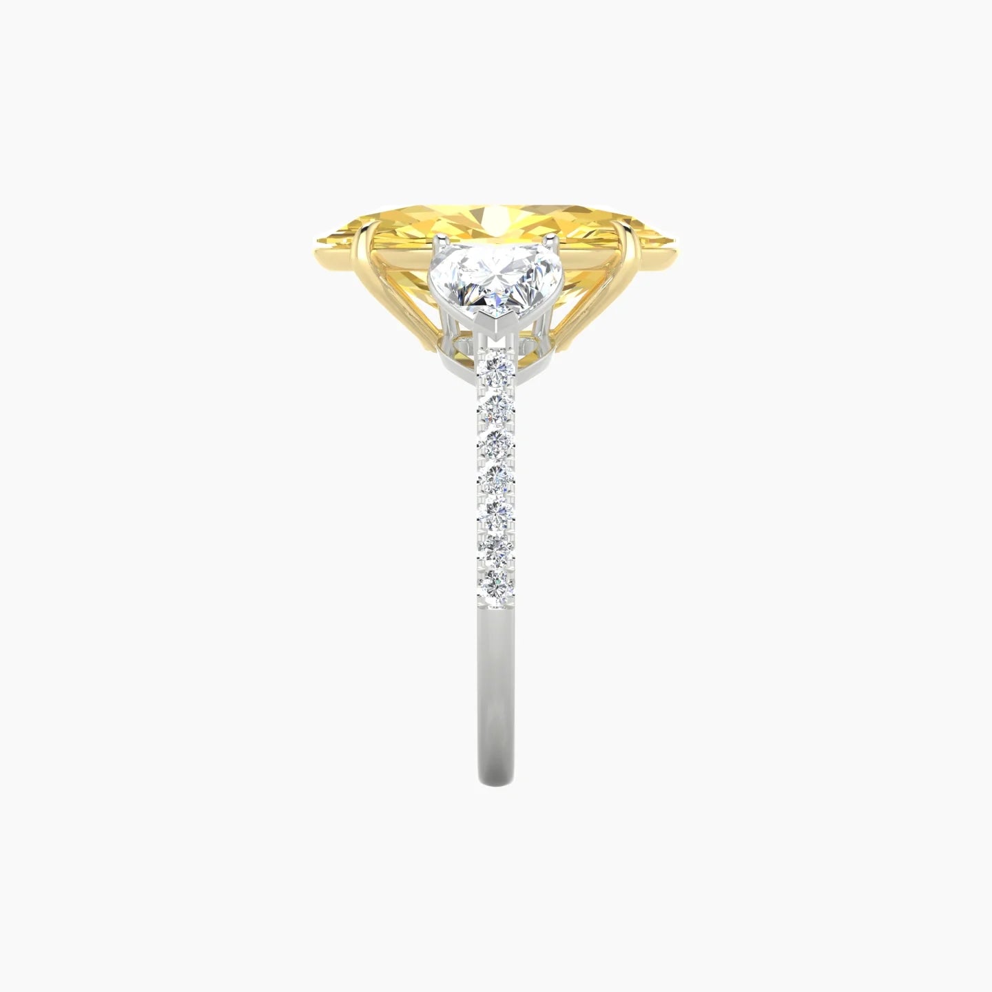 Simple Heart Trilogy with Straight Shank | 18k White & Yellow Gold 5 ct Oval Cut Ring