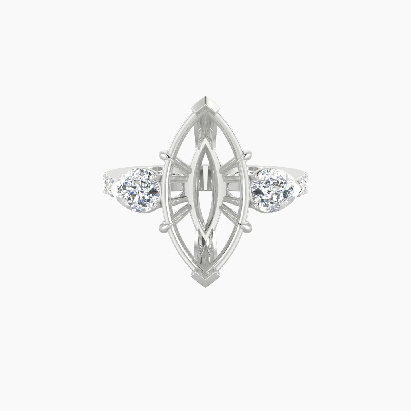 Simple Pear Trilogy with Reverse Shank | 18k White Gold 5-7.99 ct Marquise Cut Ring Setting