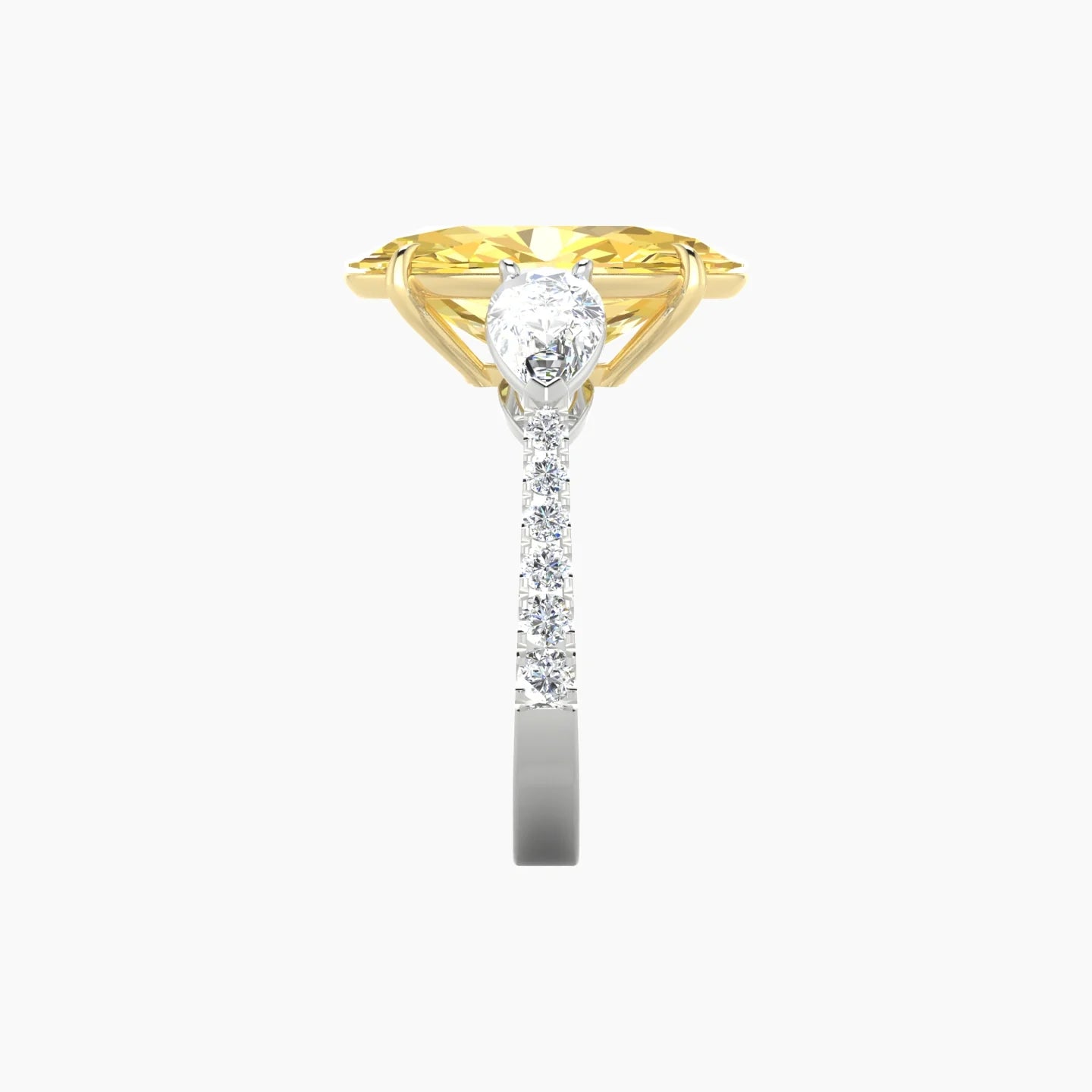 Simple Pear Trilogy with Reverse Shank | 18k White & Yellow Gold 5 ct Oval Cut Ring