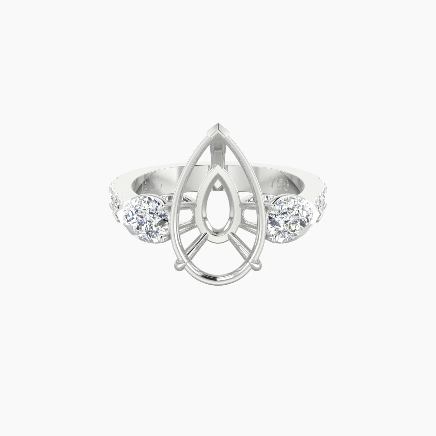 Simple Pear Trilogy with Reverse Shank | 18k White Gold 5-7.99 ct Pear Cut Ring Setting