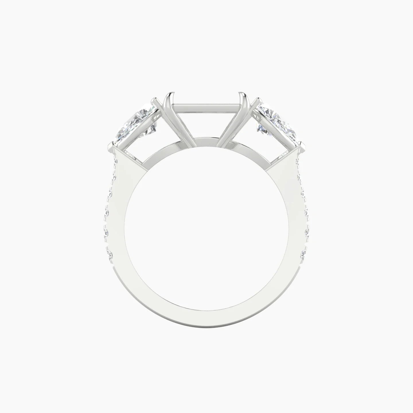 Simple Pear Trilogy with Reverse Shank | 18k White Gold 5-7.99 ct Radiant Cut Ring Setting