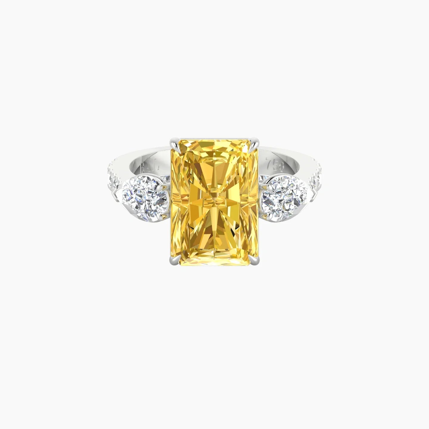 Simple Pear Trilogy with Reverse Shank | 18k White Gold 5 ct Radiant Cut Ring