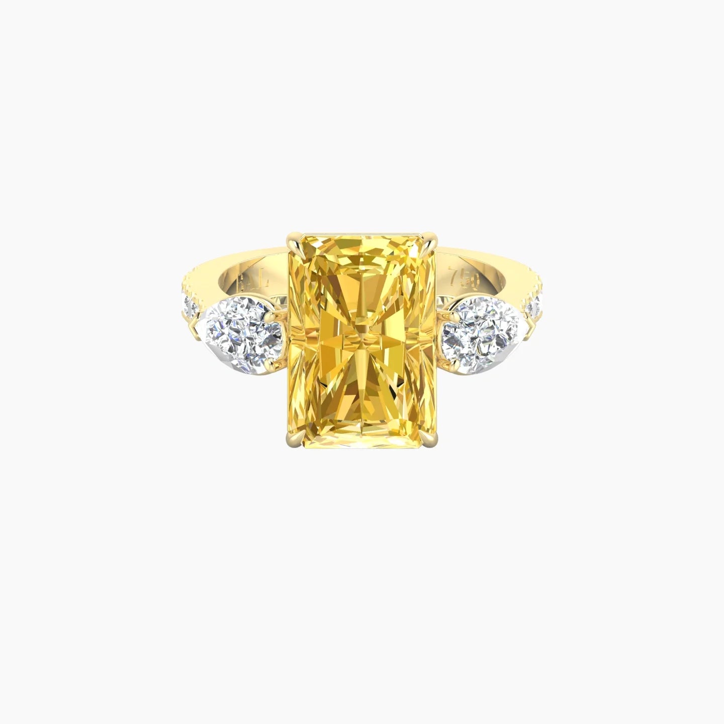Simple Pear Trilogy with Reverse Shank | 18k Yellow Gold 5 ct Radiant Cut Ring