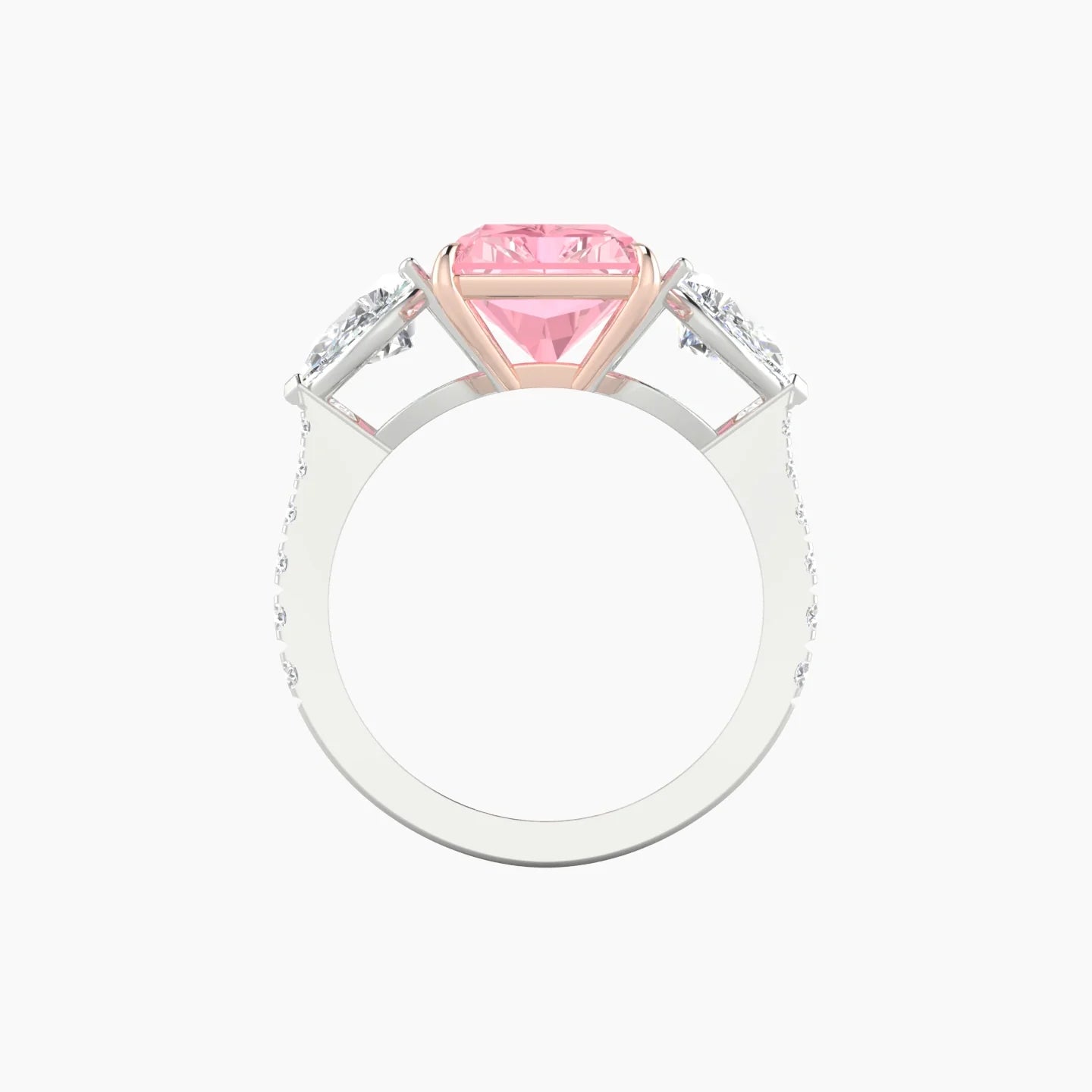 Simple Pear Trilogy with Reverse Shank | 18k White & Rose Gold 5 ct Radiant Cut Ring