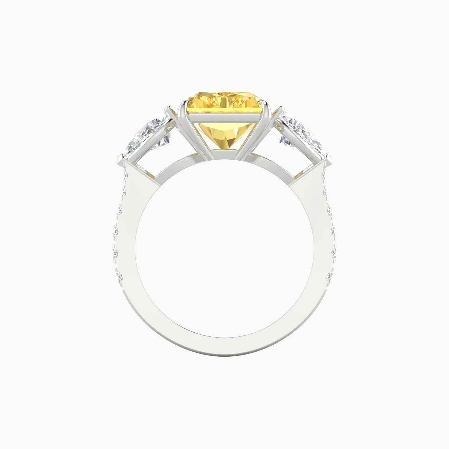 Simple Pear Trilogy with Reverse Shank | 18k White Gold 5 ct Radiant Cut Ring