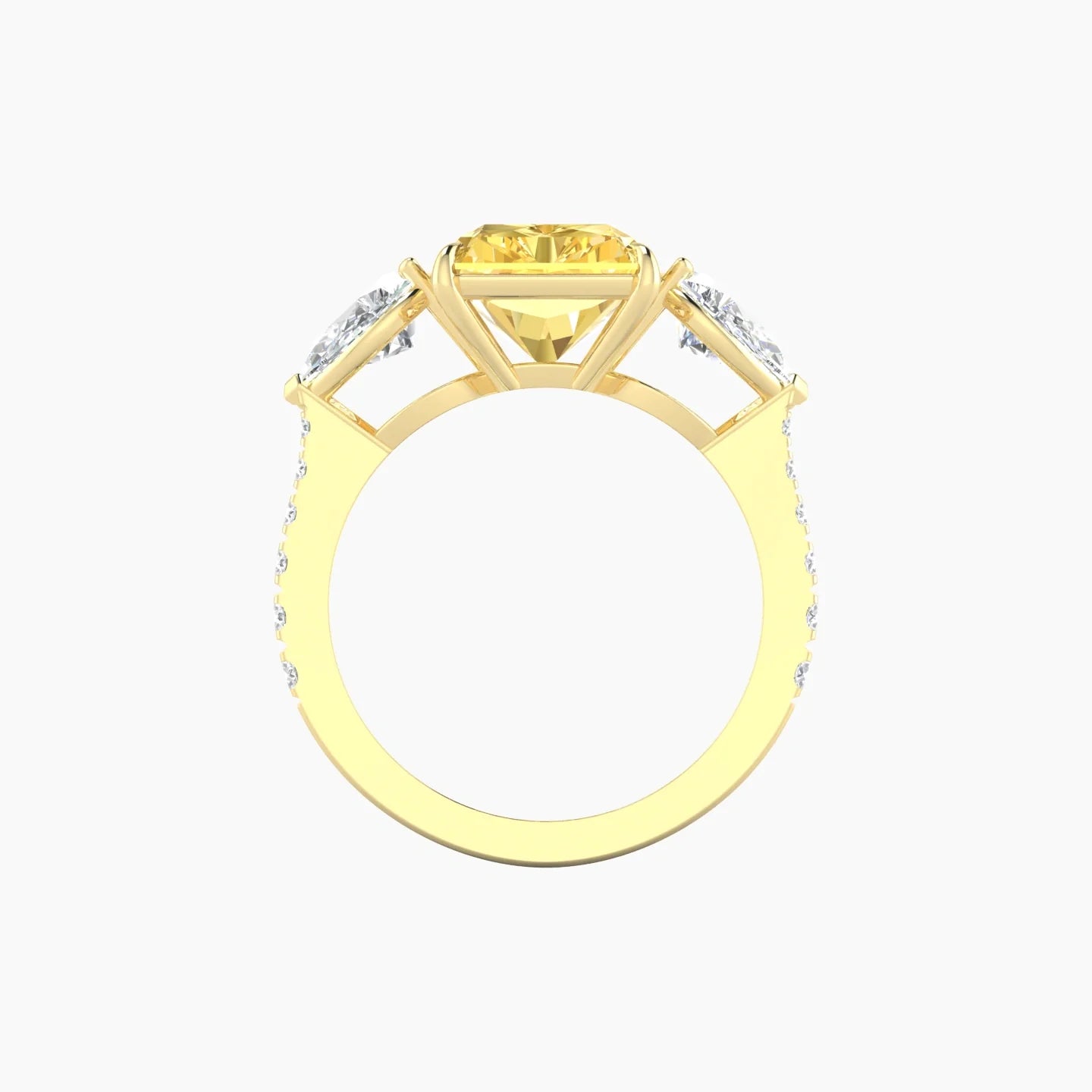 Simple Pear Trilogy with Reverse Shank | 18k Yellow Gold 5 ct Radiant Cut Ring