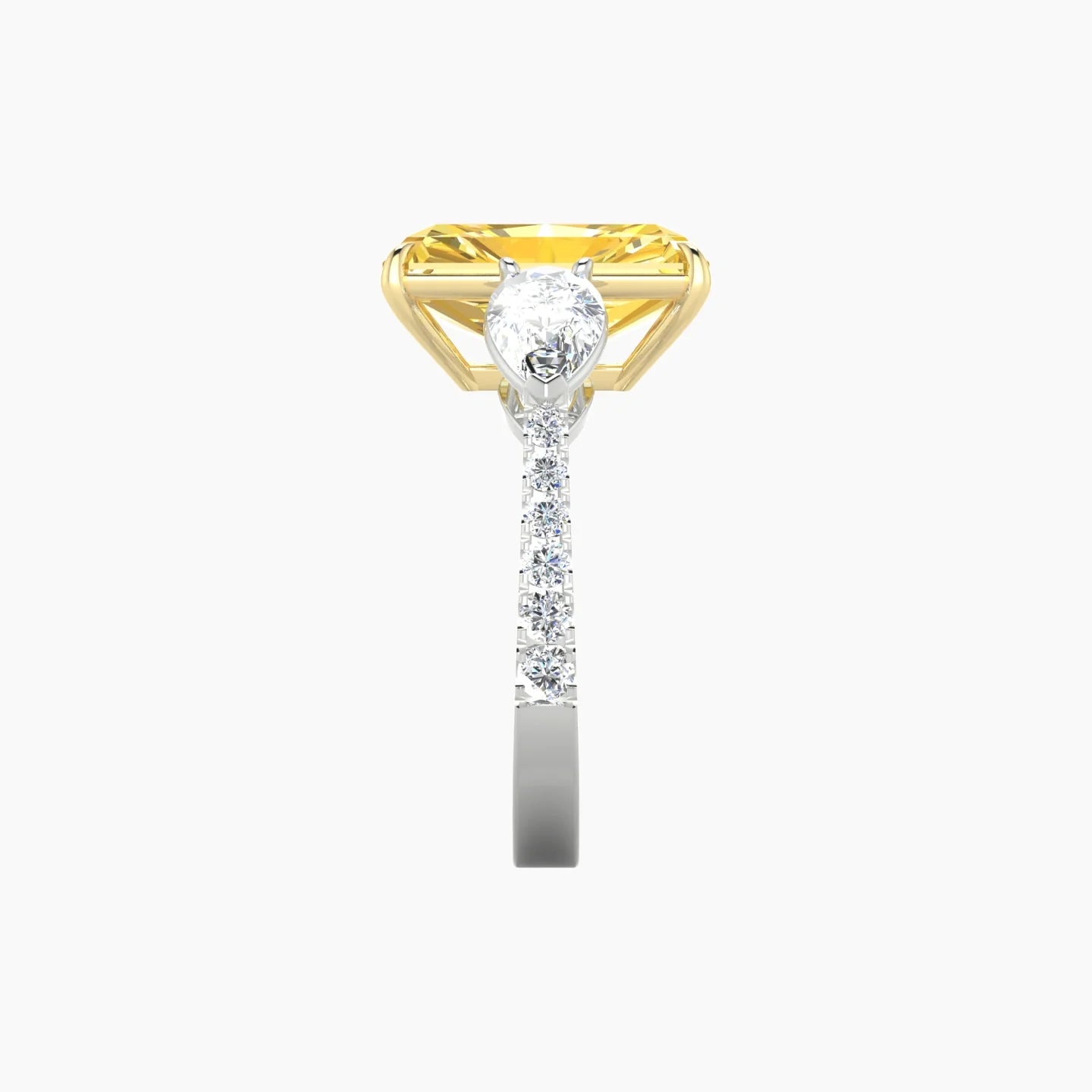 Simple Pear Trilogy with Reverse Shank | 18k White & Yellow Gold 5 ct Radiant Cut Ring