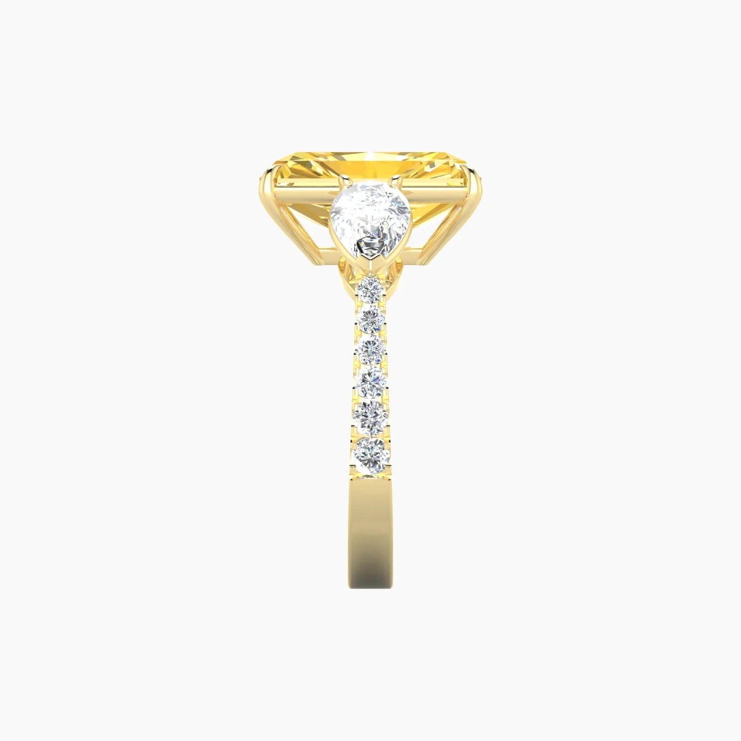 Simple Pear Trilogy with Reverse Shank | 18k Yellow Gold 5 ct Radiant Cut Ring