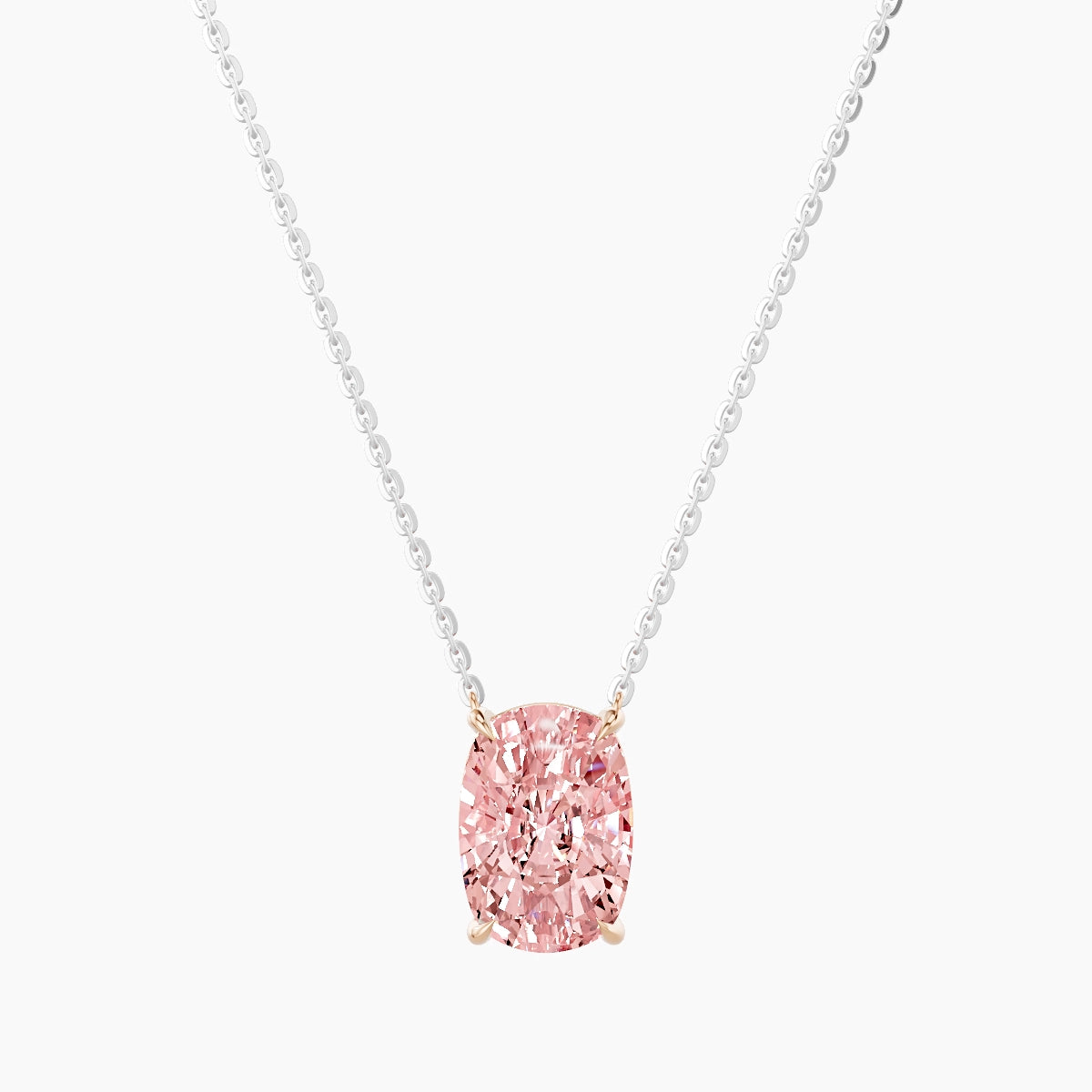 Solitaire | 18k White & Rose Gold 3 ct Pink Lab Diamond Cushion Pendant