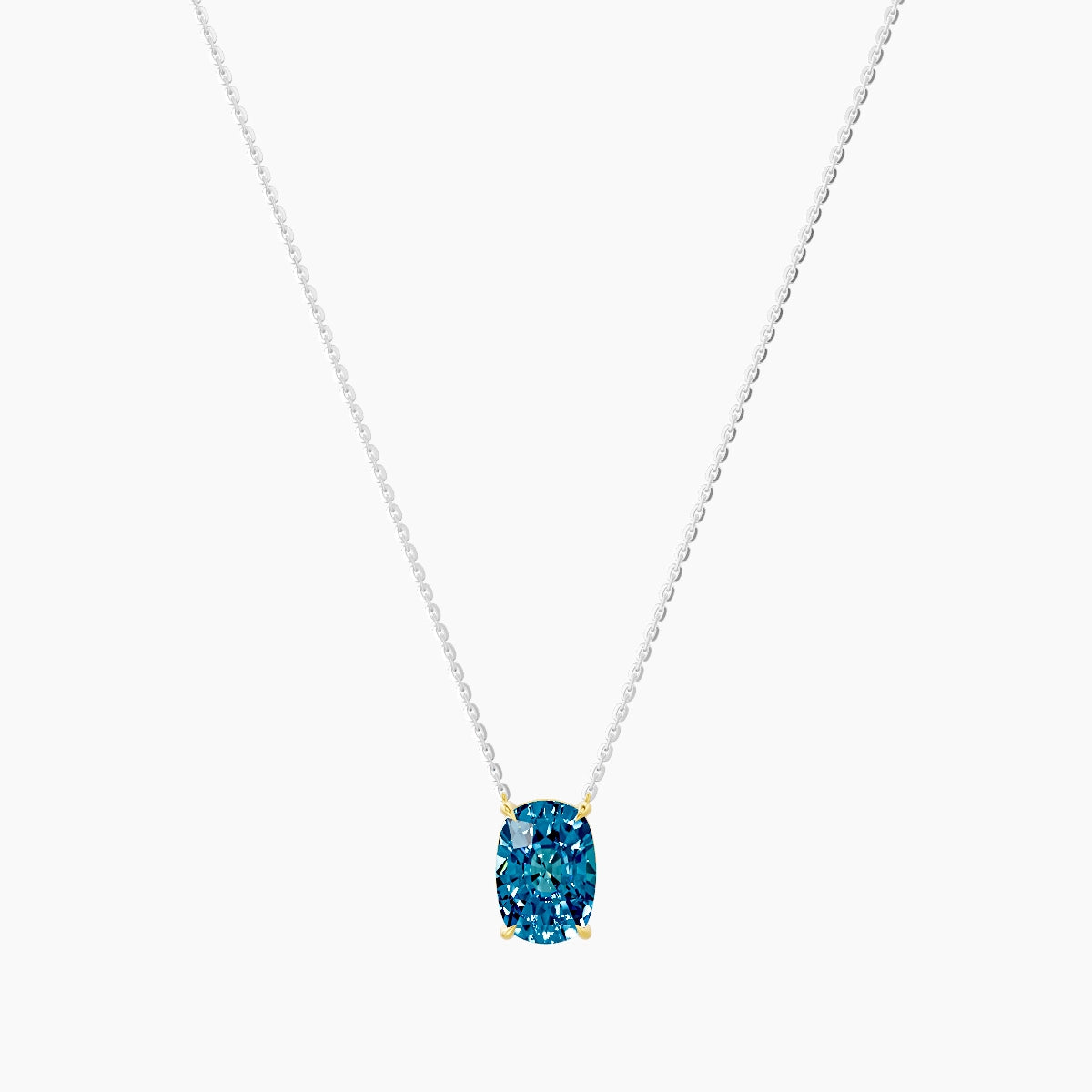 Solitaire | 18k White & Yellow Gold 3 ct Blue Lab Diamond Cushion Pendant